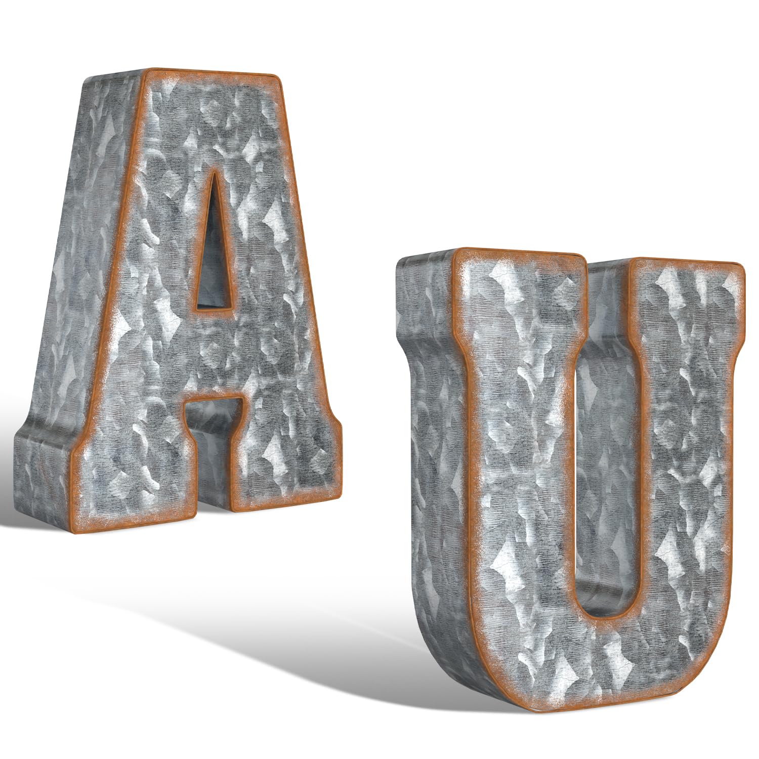 CraftyCrocodile Galvanized Metal Letters for Wall Decor - A and U for Hanging or Freestanding - Unique Blend of Rustic, Vintage, Western, and Industrial Styles, Bundle