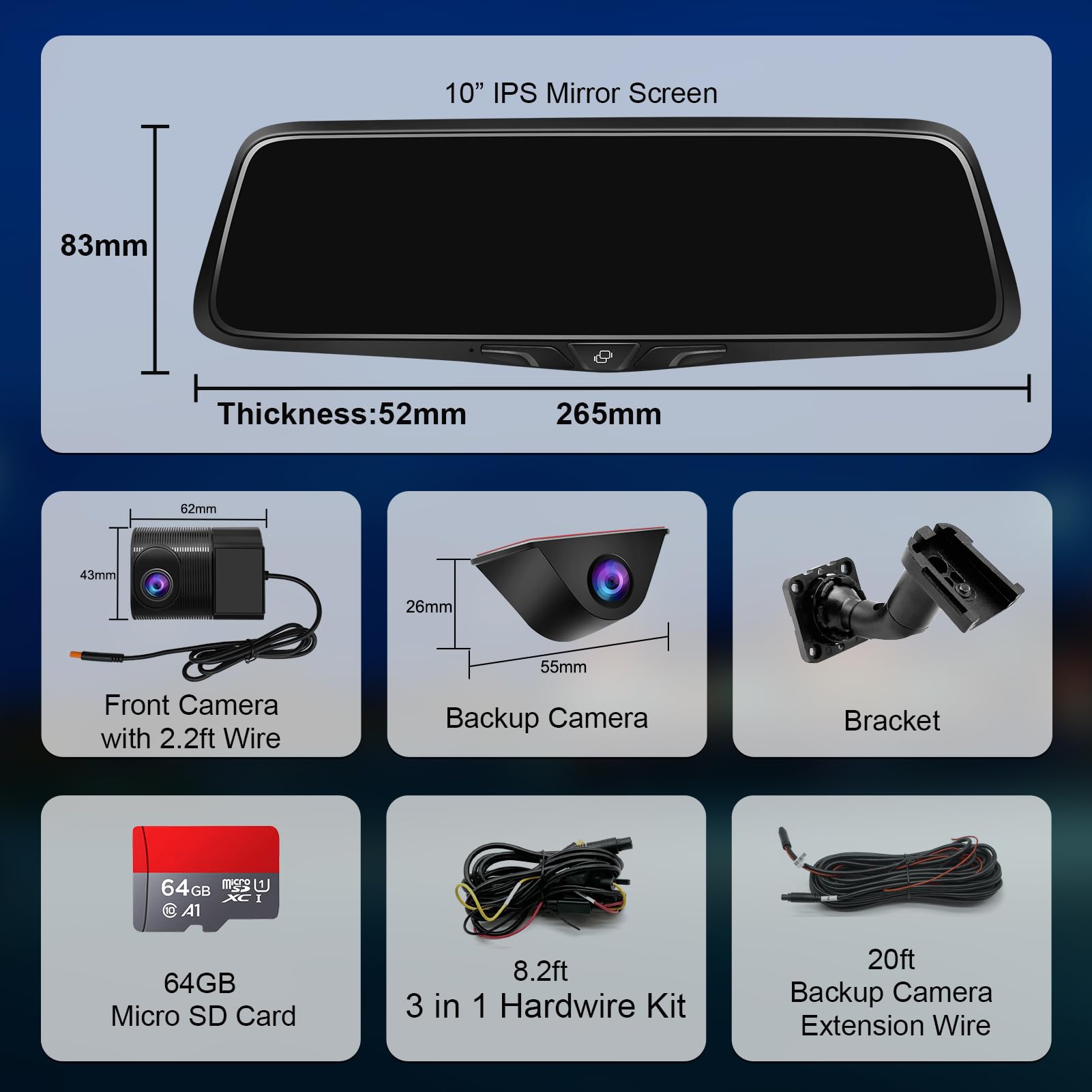 PORMIDO OEM 2K Rear View Mirror Camera,10" Mirror Dash Cam with Detached Front Backup Camera, Smart Full Touchscreen Rearview WDR Dashcam with Built-in GPS,64GB Card,Parking Monitor,Night Vision