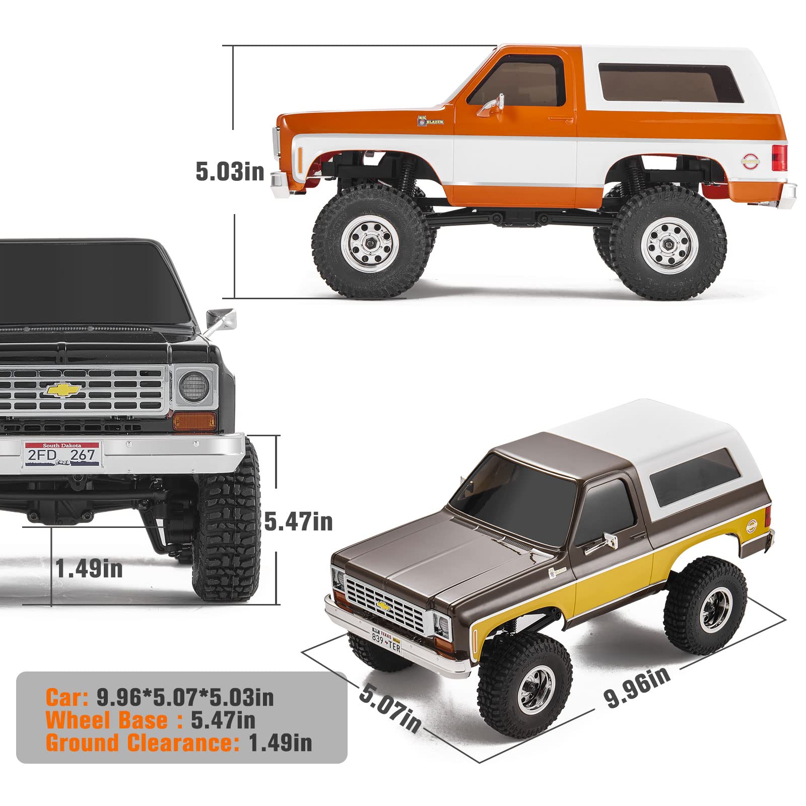 WOWRC FMS 1/24 RC Crawler FCX24 Chevy K5 Blazer Officially Licensed, Mini RC Car Pick Up Truck & SUV 2 in 1, 4WD 8km/h 2 Speeds Switch, 2.4GHz 3CH Off-Road RC Model with LED Lights for Adults, Orange