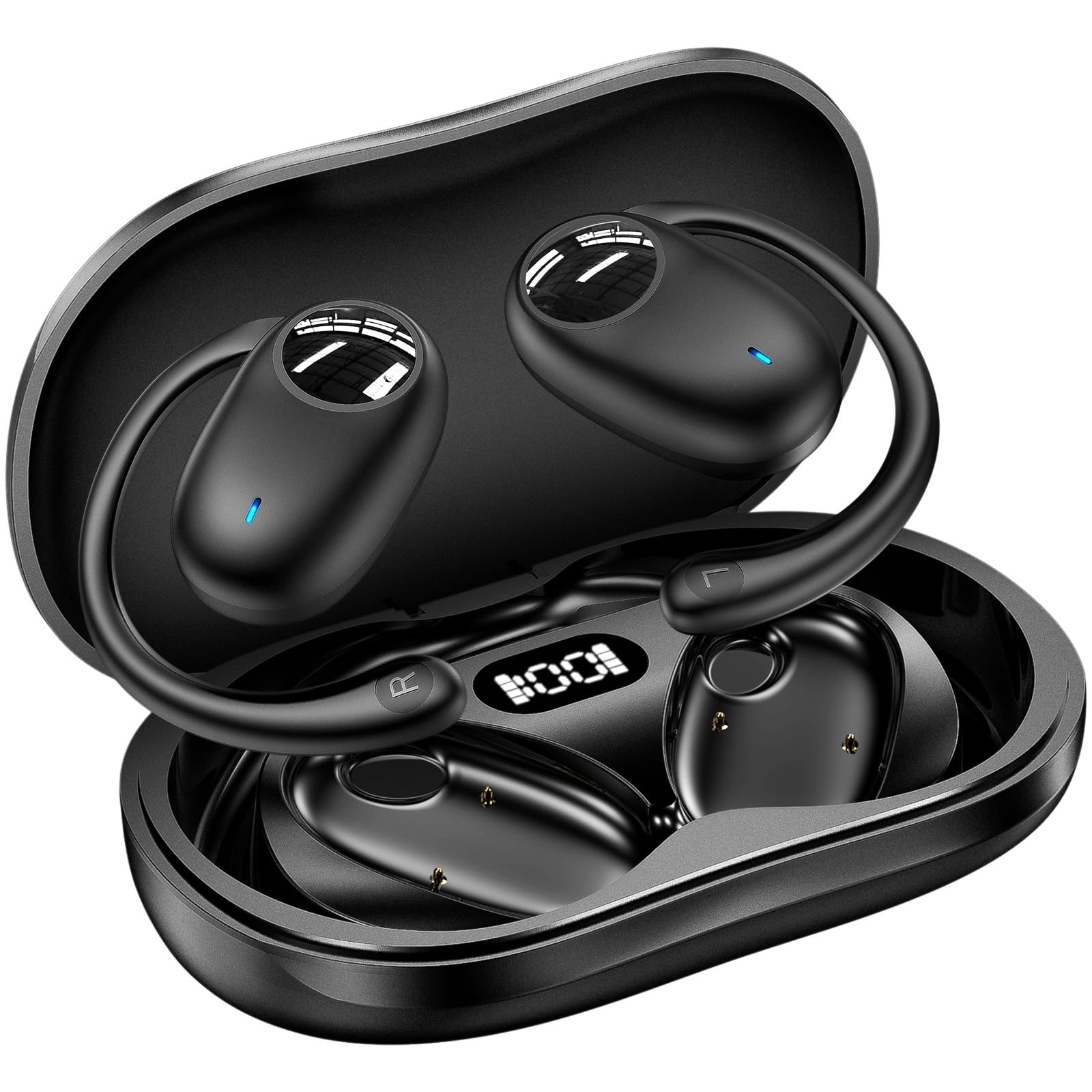 kurdene Open Ear Headphones,Bluetooth 5.3 Wireless Sports Earbuds-Black
