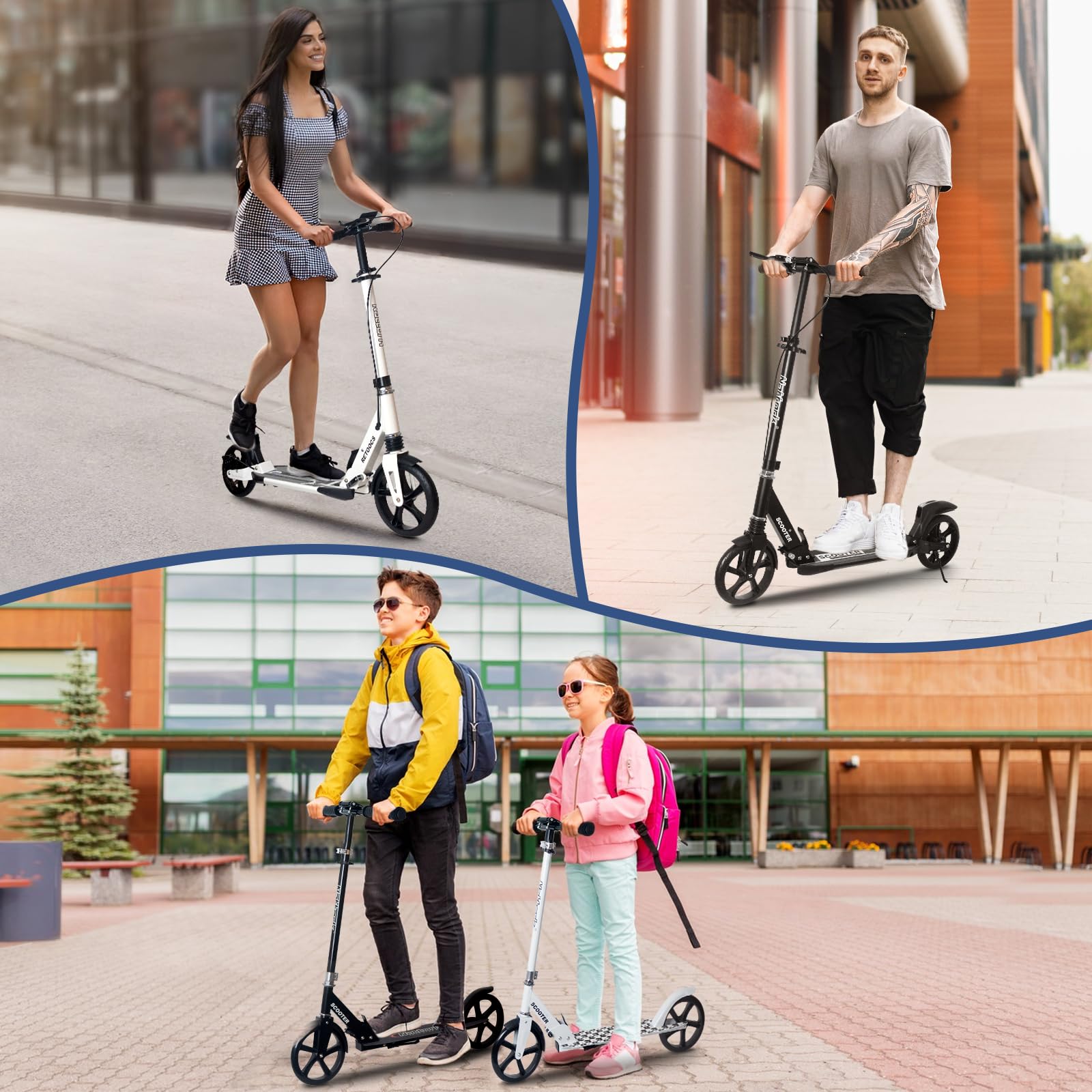 Nattork Scooter for Kids 8-12, Teens and Adults- Adjustable Height Folding Kick Scooter with Large Sturdy Wheels for a Smooth Ride, Lightweight, Anti-Shock Suspension for Boys and Girls-Black