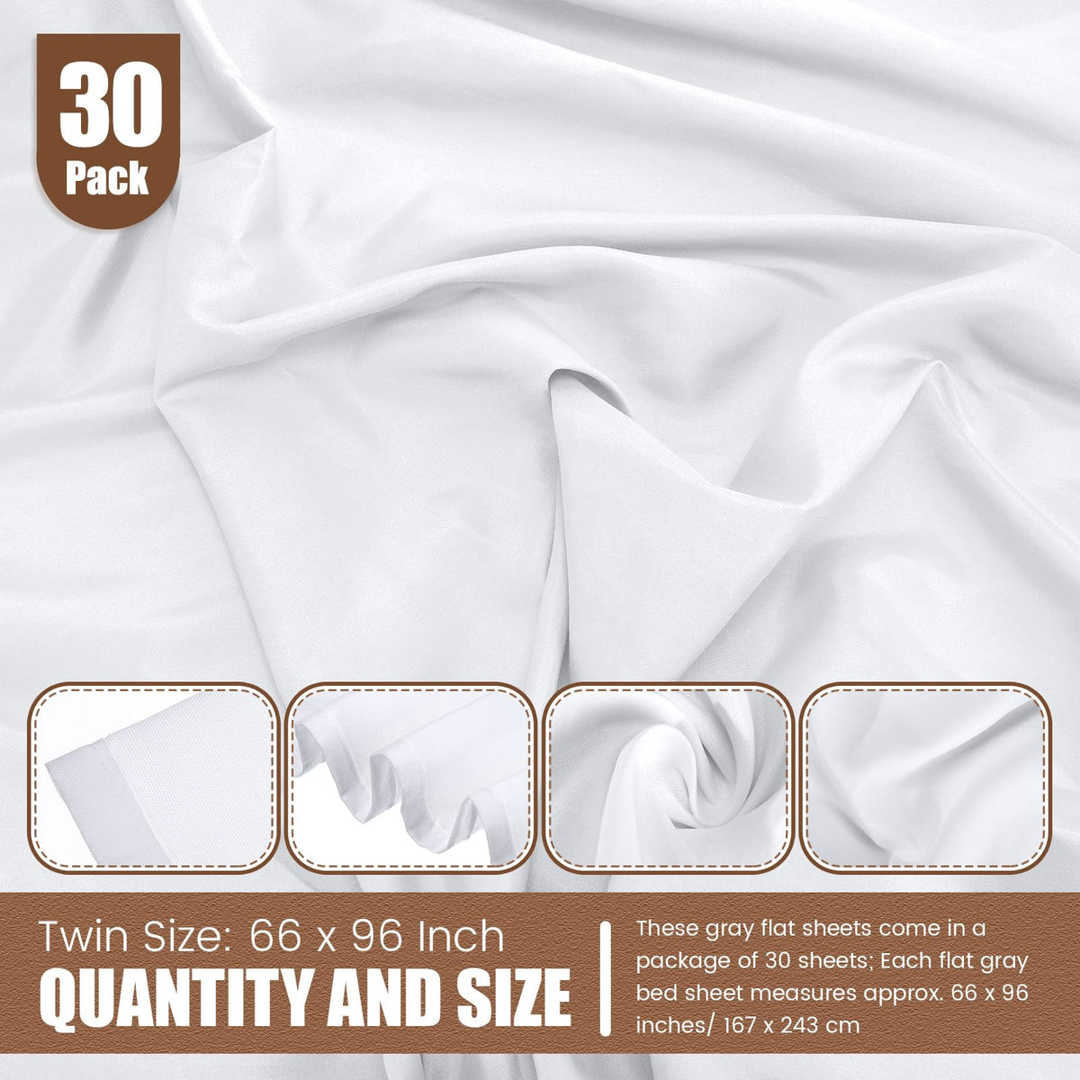 SmoothNovelty 30 Pack Flat Sheets Bulk Soft Microfiber Sheets Bed Sheet Dust Poof Cover for Motel Rental Properties Hospital Auction Home Curtain(Twin,White)