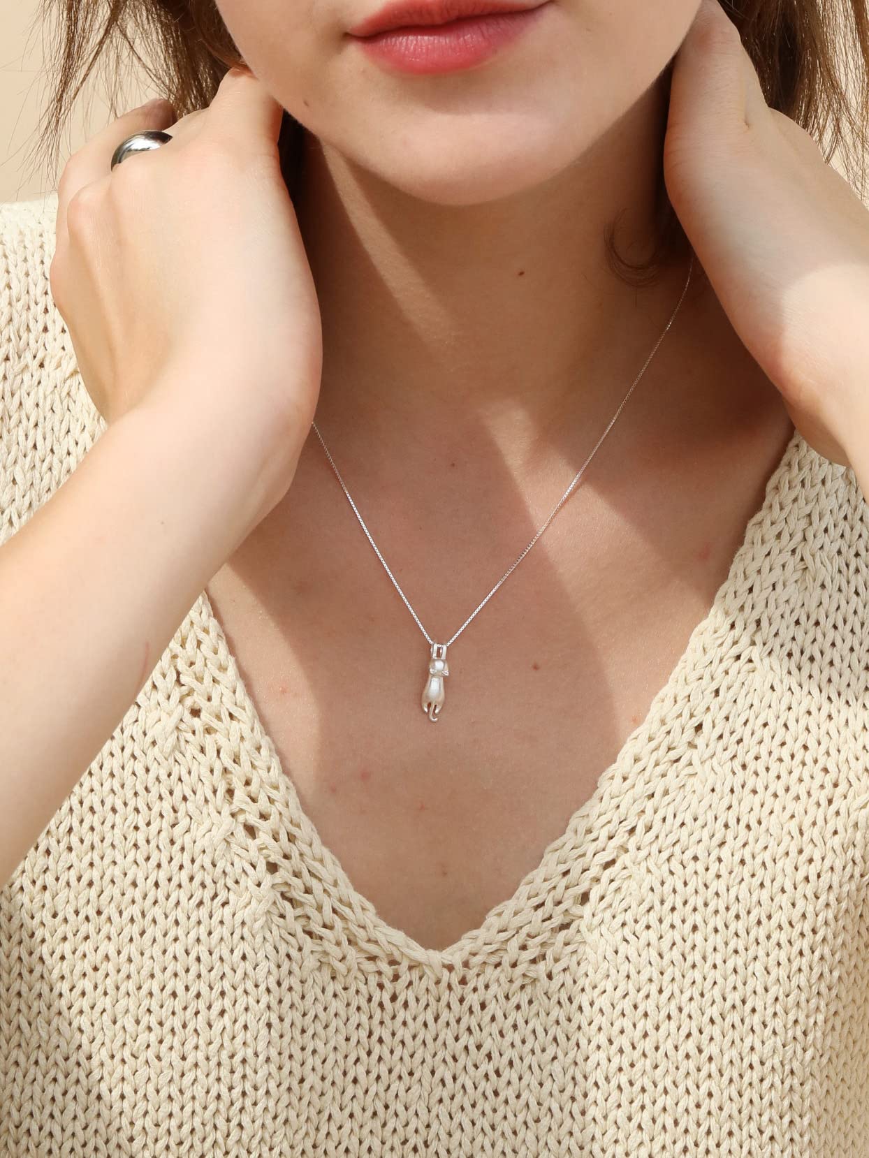 S.Leaf Sterling Silver Cat Necklaces for Women Cat Jewelry for Women Cat Accessories for Women Cat Mom Lover Lady Themed Gifts Cute Silver Kitten Jewelry Birthday Gifts for Women (04_Matte_Silver)