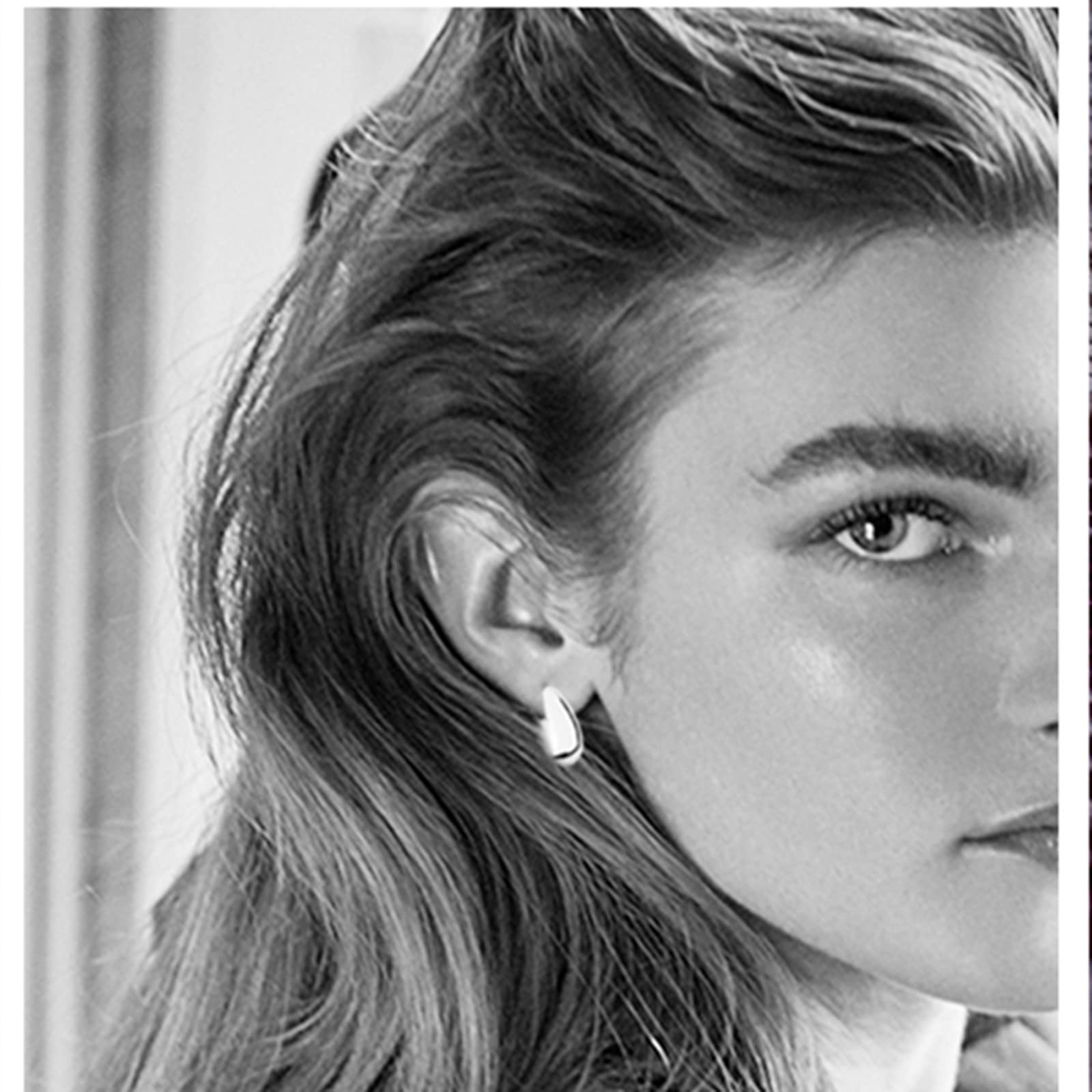 6 Pairs 14K Gold Hoop Earrings for Women Lightweight Chunky Hoop Earrings Multipack Hypoallergenic, Thick Open Twisted Huggie Hoops Earring Set Jewelry for Gifts. (Silver)