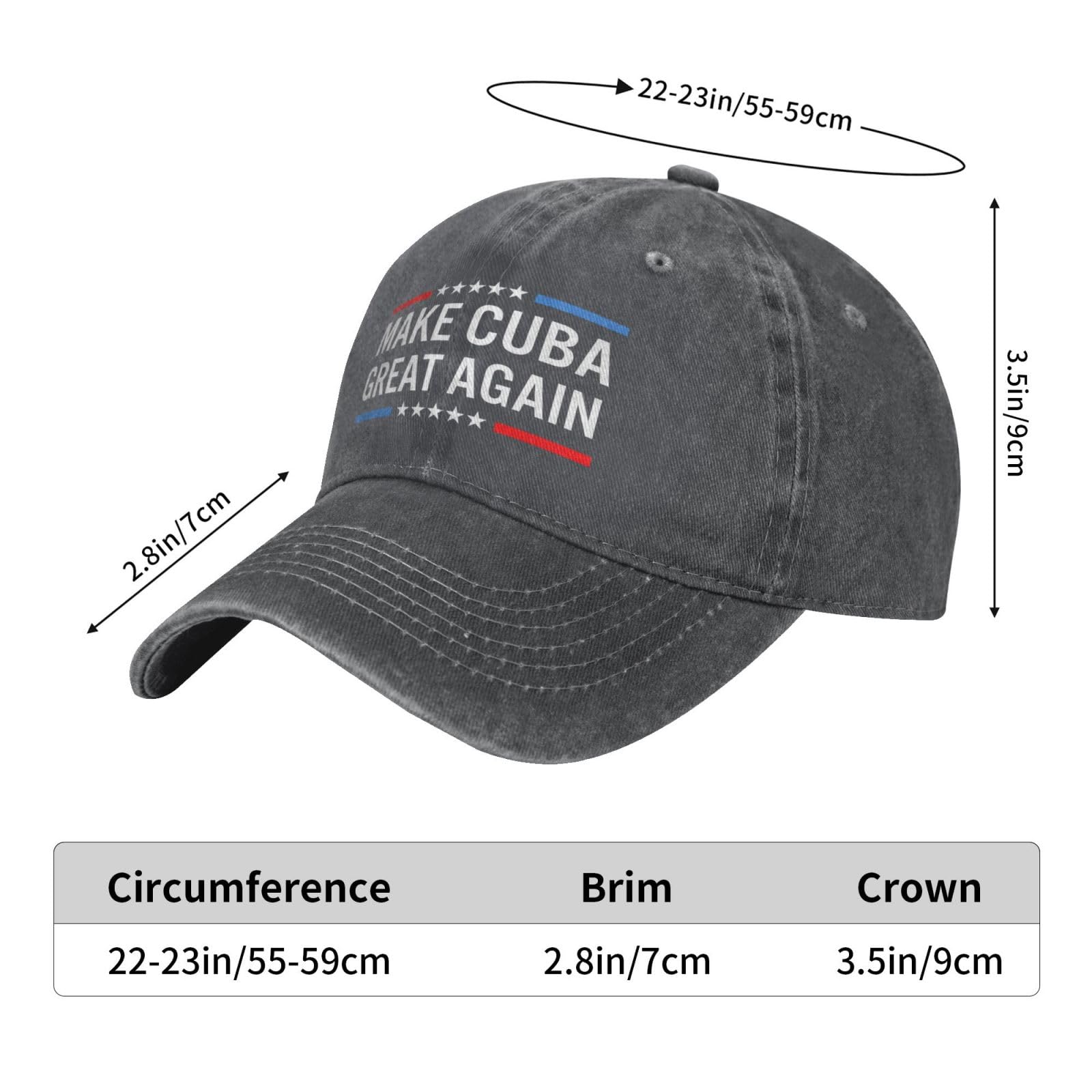 qwumub Make Cuba Great Again Hat Washed Distressed Baseball Cap Black