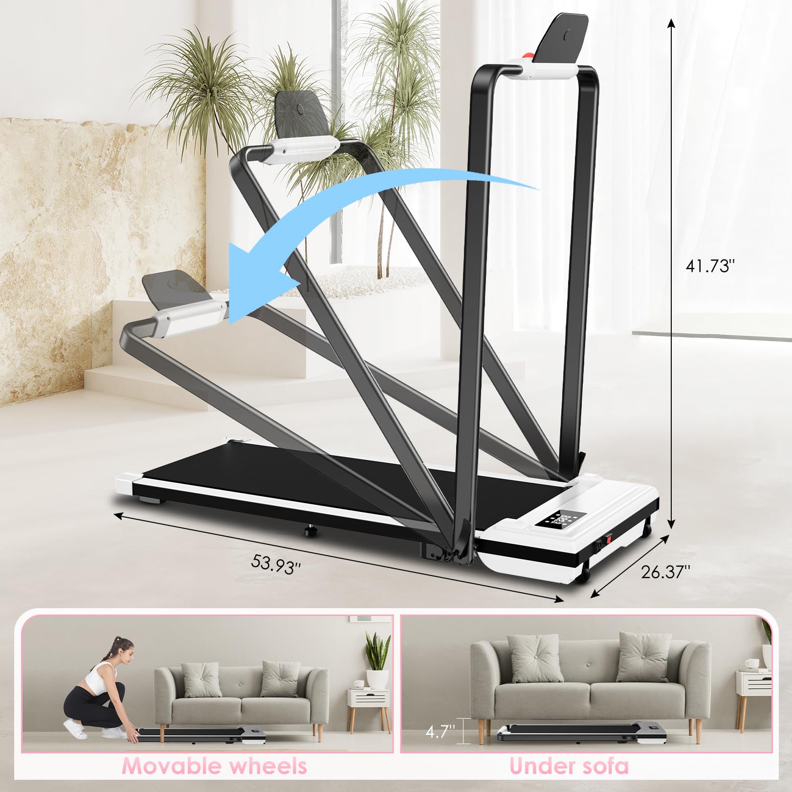 ANCHEER Treadmills with Incline, 7.5MPH Under Desk Treadmill/2s Folding/Max 350 lb Capacity-Walking Pad/Compact Electric Treadmill for Home/Gym/Office with LED Touch Screen/Remote Watch