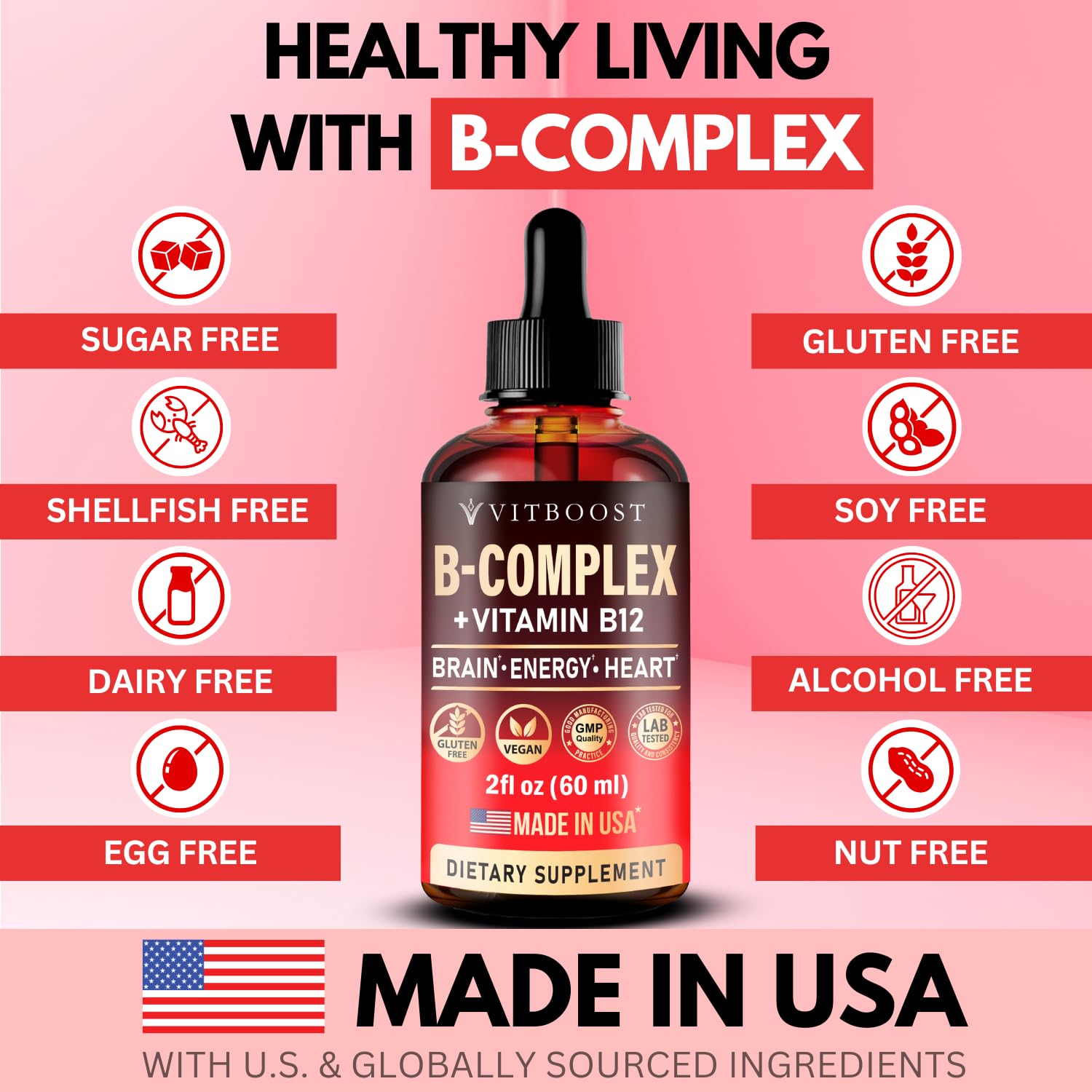 Vegan Vitamin B12 with B Complex 20000 mcg- Extra Strength for Men and Women- Raspberry Liquid Drops| USA Made, B1, B2, B3, B5,B6, Biotin, Folic Acid & B12 Sublingual Methylcobalamin | 4 Months Supply