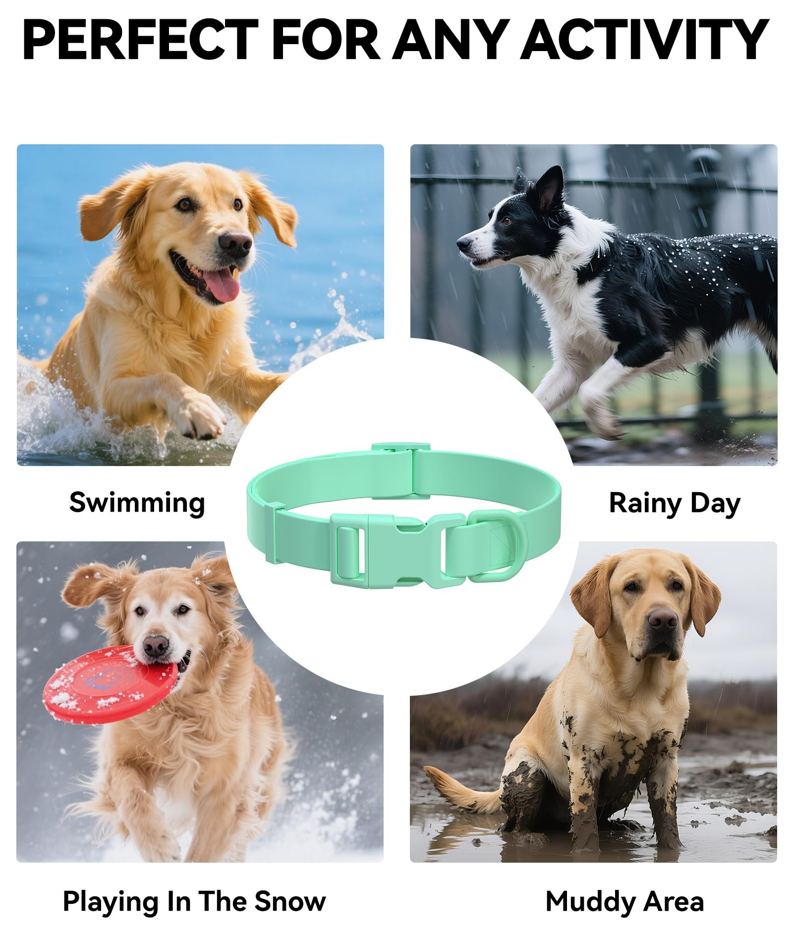 Waterproof Dog Collar, Rubber Adjustable Collars with Quick Release Buckle, Odor-Resistant, Easy to Clean Pet Collars for Small Medium or Large Dogs (Turquoise, L 15.4-24.8 inch)