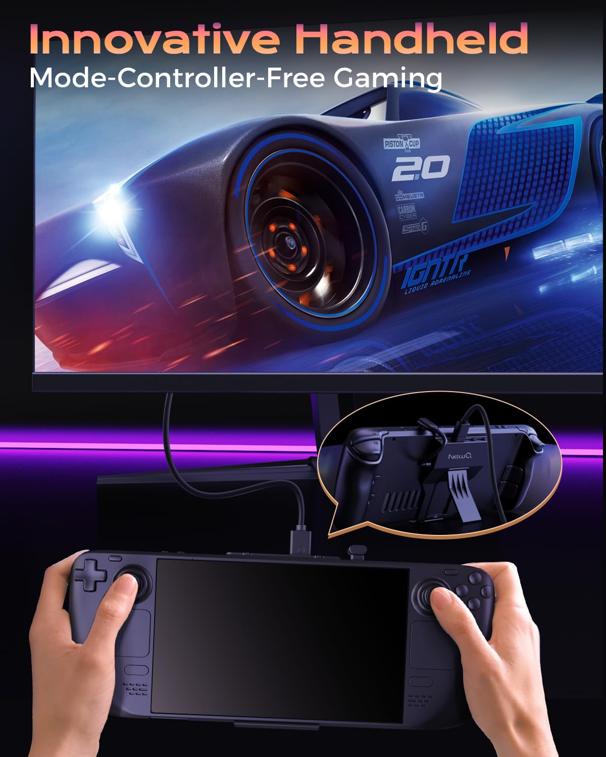 NewQ Portable Steam Deck Dock for Steam Deck/OLED, Stand Design USB C Hub with HDMI 4K@60Hz, 2 USB-A, PD-in 100W Max, Travel Steam Deck/Steam Deck OLED Accessories