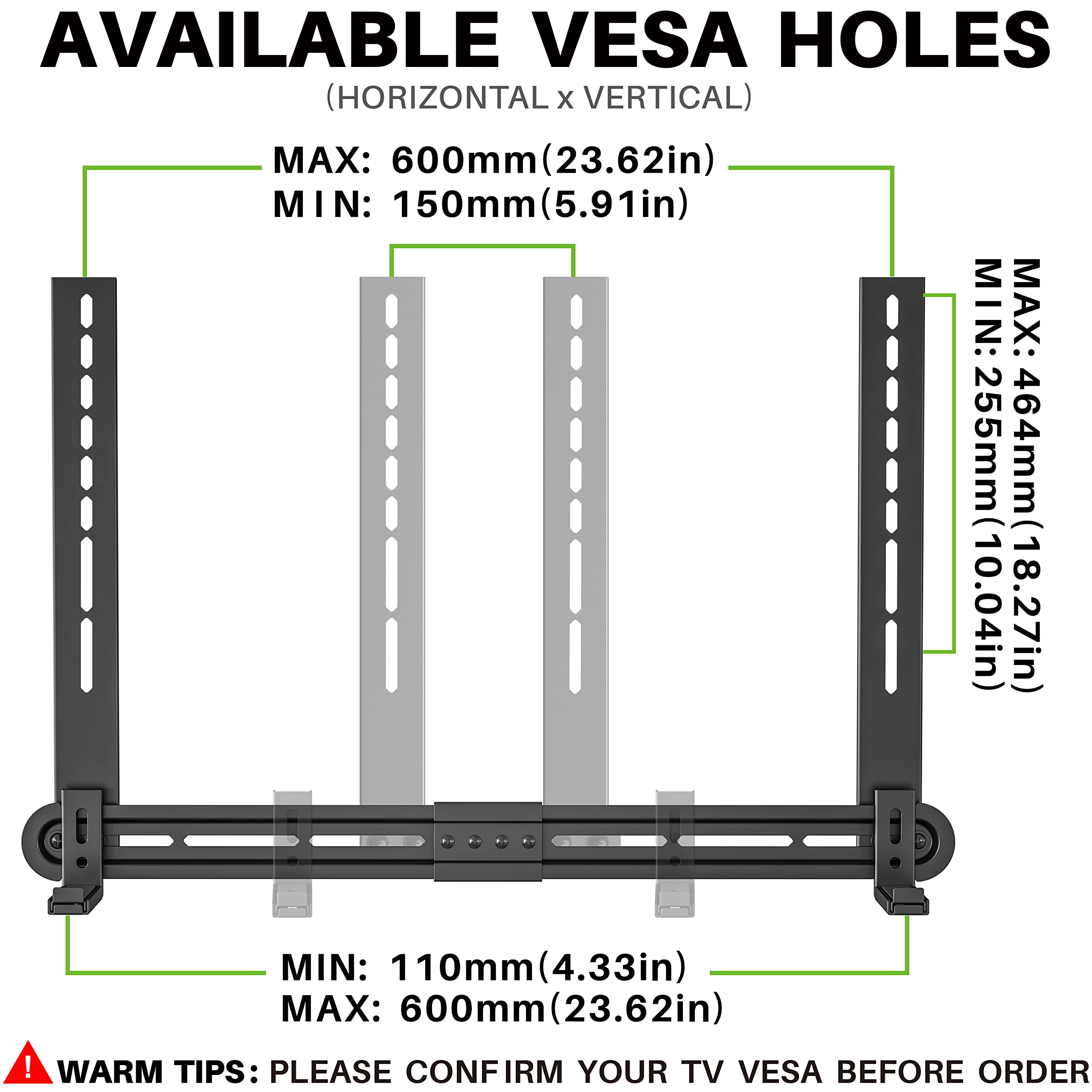 USX MOUNT Universal Soundbar Mount, Sound Bar TV Bracket for Soundbar with Speaker, Fits 2 Installation Options, Removable No-Slip Base Holder Extends 3.46”-6.06”