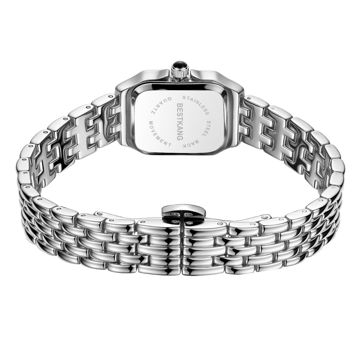 BESTKANG Women's Watch, Vintage Square Classic Luxury Watch with Roman Numerals Quartz Movement Gold/Silver/Two-Tone Stainless Steel Band Elegant Dress Wrist Watches for Women (Silver White)
