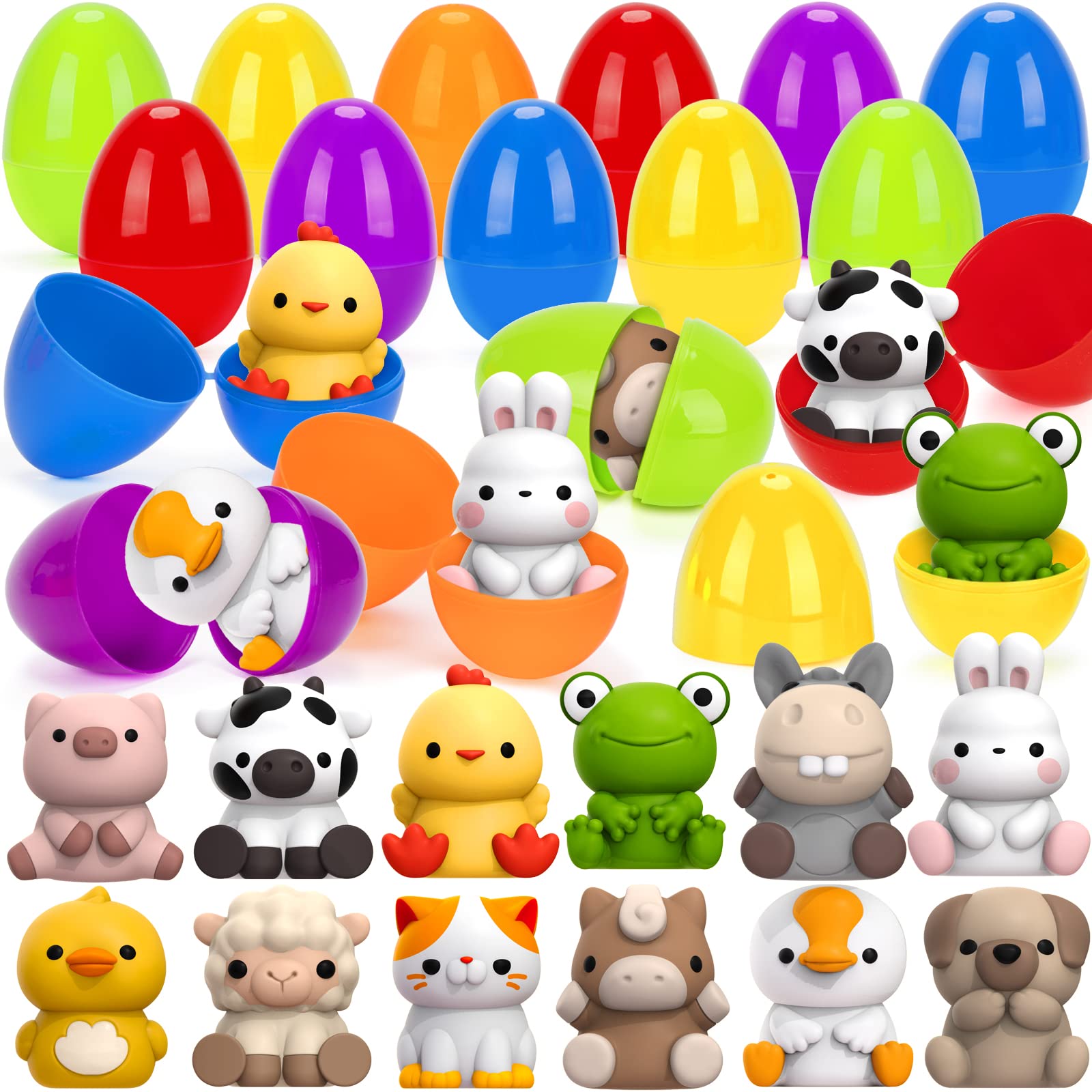 KMUYSL Prefilled Easter Eggs with Toys for Easter Eggs Hunt, Plastic Eggs with Finger Puppets, Surprise Egg, Easter Theme Party Favor, Basket Stuffers Filler, Classroom Prize Supplies