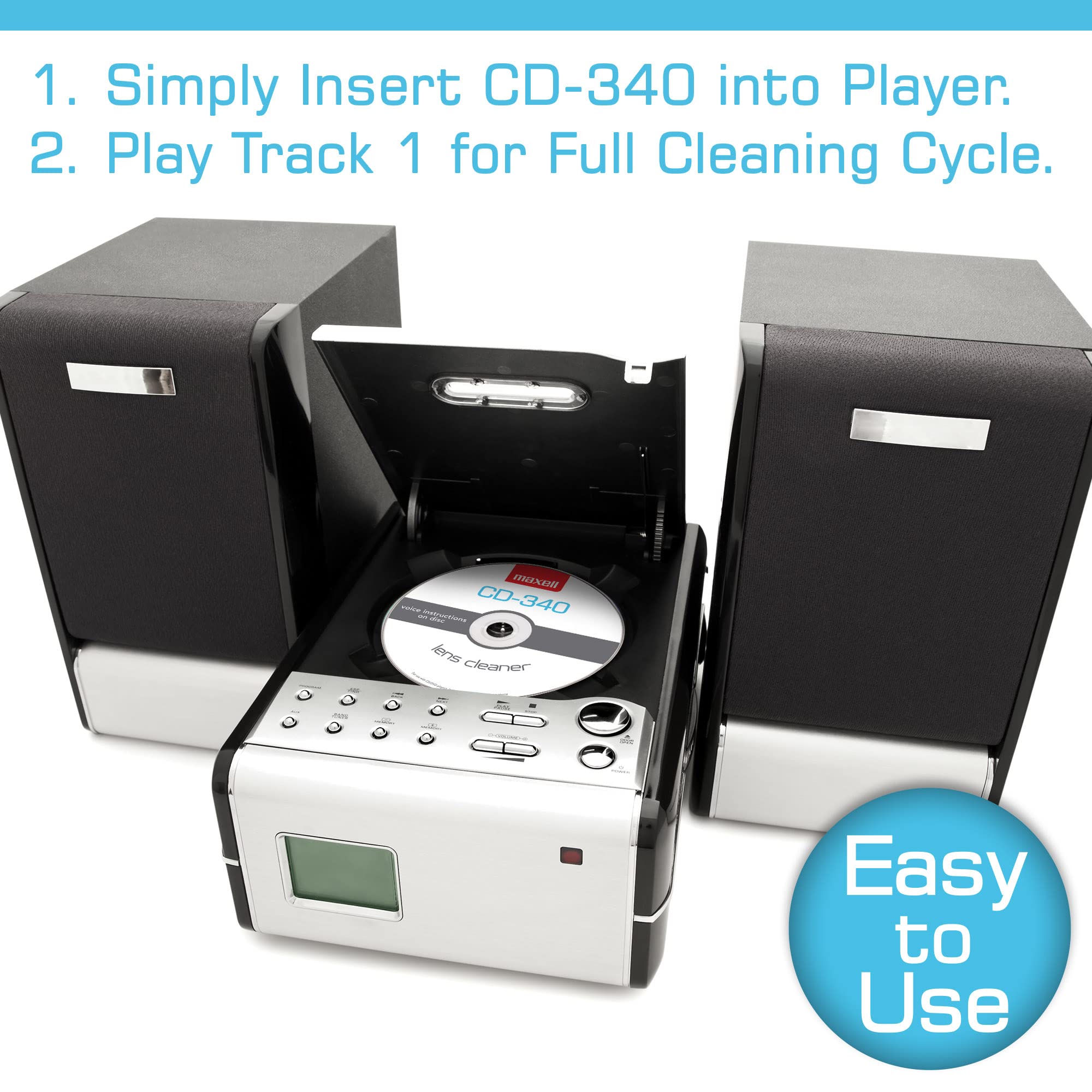 Maxell – Pro 190048 CD-340 Laser Lens Cleaner - Safe & Effective CD Player & Game Station Compact Disc Cleaner - Microfiber Brushes Eliminates Static & Dust - Easy to Use with No Chemicals