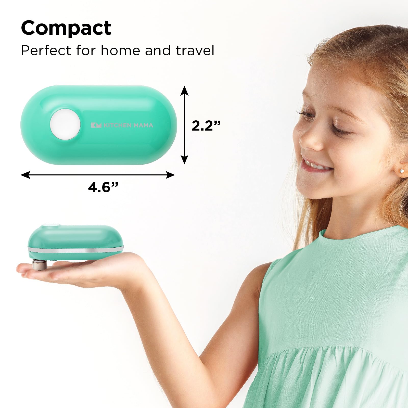 Kitchen Mama Mini Plus Rechargeable Electric Can Opener: USB-C Charging, Hands-Free, Auto Stop, Compact, Cordless, Smooth Edge - Perfect for Seniors with Arthritis, Home, and Travel (Teal)