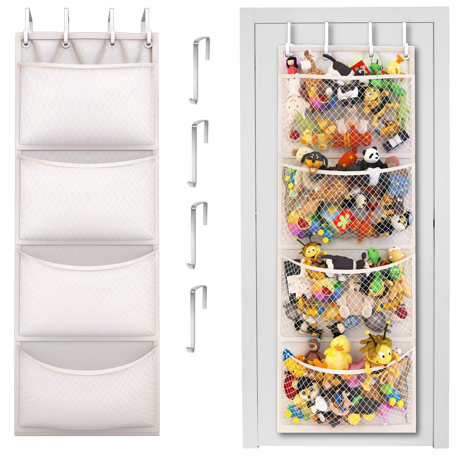 Honeyera Enchanting Pink & White Jumbo Pocket Plush Toy Organizers: The Ultimate Stuffed Animal Storage Solution