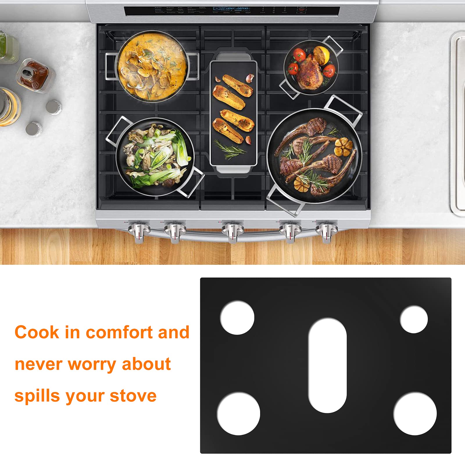 Cowbright Stove Cover, Stove Top Protectors Samsung Gas Range Reusable Gas Stove Burner Covers, Non-Stick Stove Liner Compatible Samsung Gas Stove, Washable Stove Protector Keep Stove Clean, Black