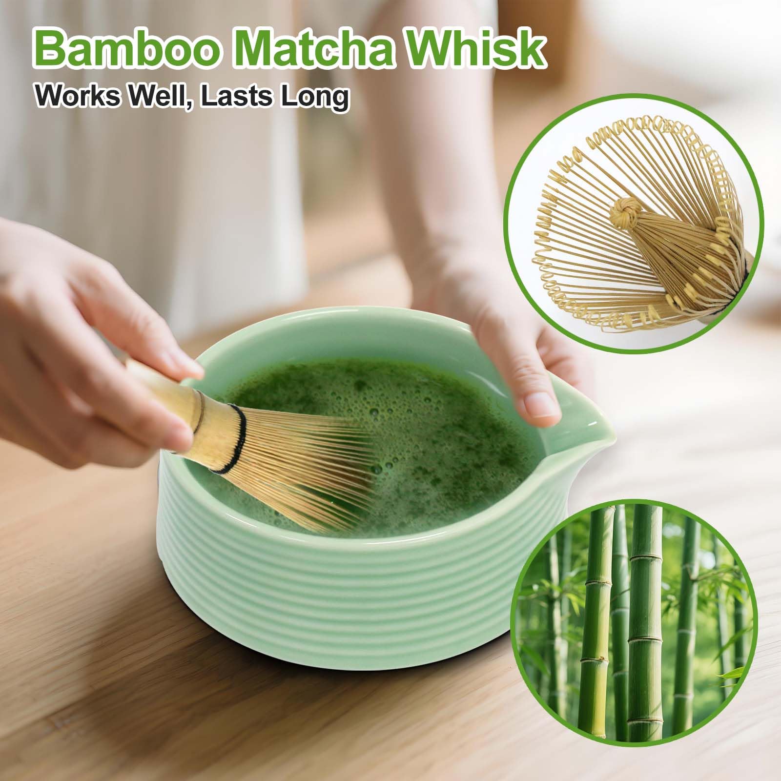 Matcha Whisk Set, 6 Pcs Matcha Set Includes Matcha Bowl with Spout, Matcha Whisk (Chasen), Matcha Whisk Holder, Sifter, Bamboo Spoon & Scoop - Complete Matcha Tea Ceremony Kit, Gift for Matcha Lovers