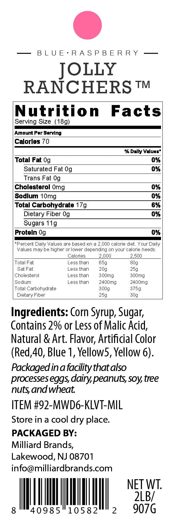 Jolly Rancher Hard Candy - Blue Raspberry - 2 Pound Resealable Bag