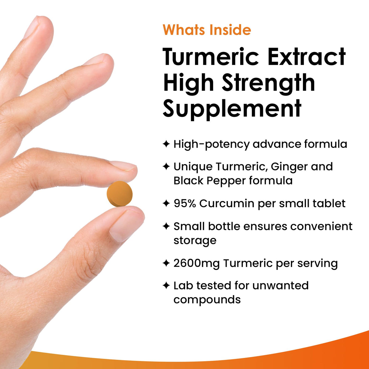 Turmeric Tablets 2600mg with Black Pepper & Ginger - 95% Curcumin Extract 180 and (3 Month) High Strength Active Supplements Not Capsules,by New Leaf