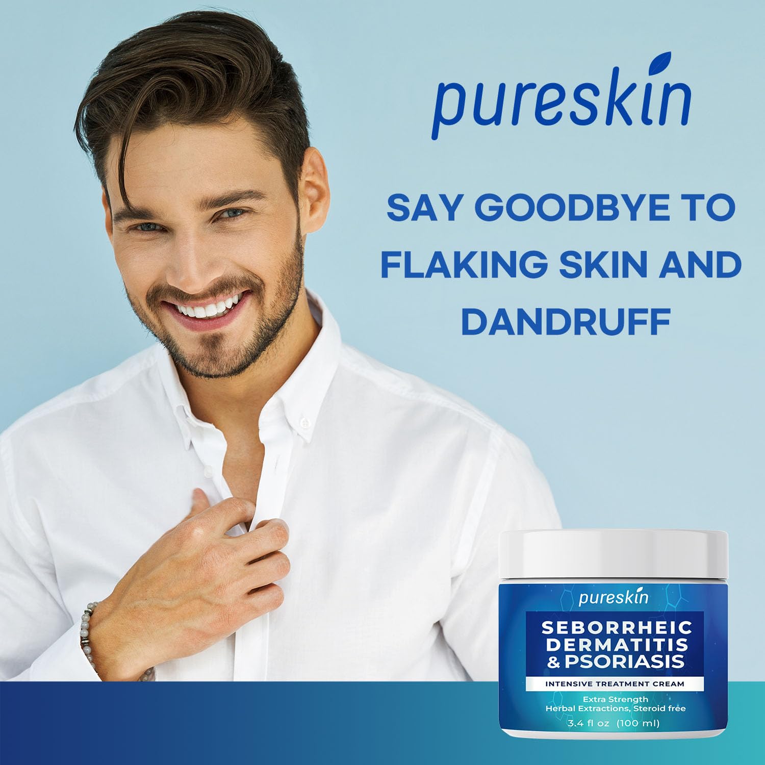PURESKIN Seborrheic Dermatitis Cream Ketoconazole: Psoriasis Eczema Treatment for Skin Scalp - with Herbal Natural Relief for Flaking Irritated Skin, 3.4 Oz
