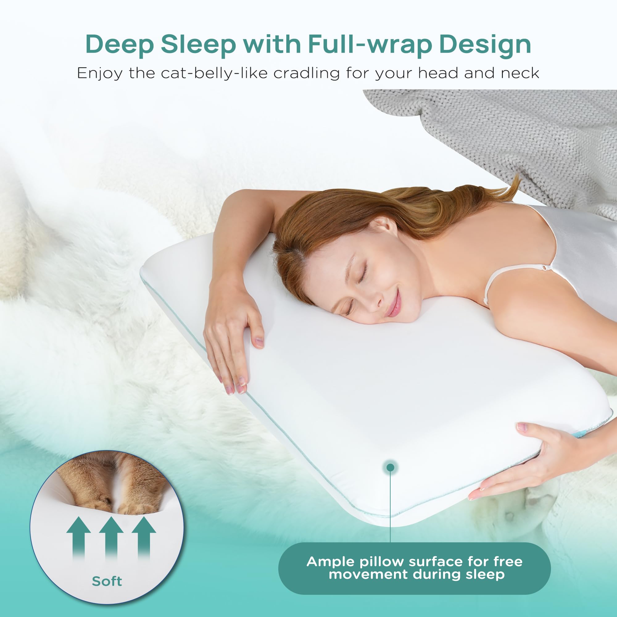 Releep Soft Cooling Memory Foam Pillow, Neck Pillow for Sleeping, Cervical Neck Pillow for Side Sleepers, Back Stomach Sleepers, Ergonomic Pillow for Neck Pain Relief, Orthopedic Deep Sleep Pillow
