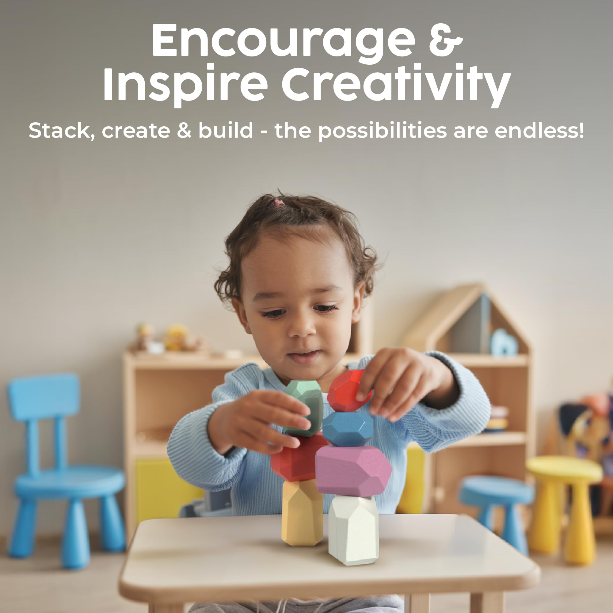 BUNMO 40pcs Wooden Stacking Toys - Montessori Educational Blocks for Toddlers, Non-Toxic, Safe, and Durable for Kids’ Creative Play and Learning