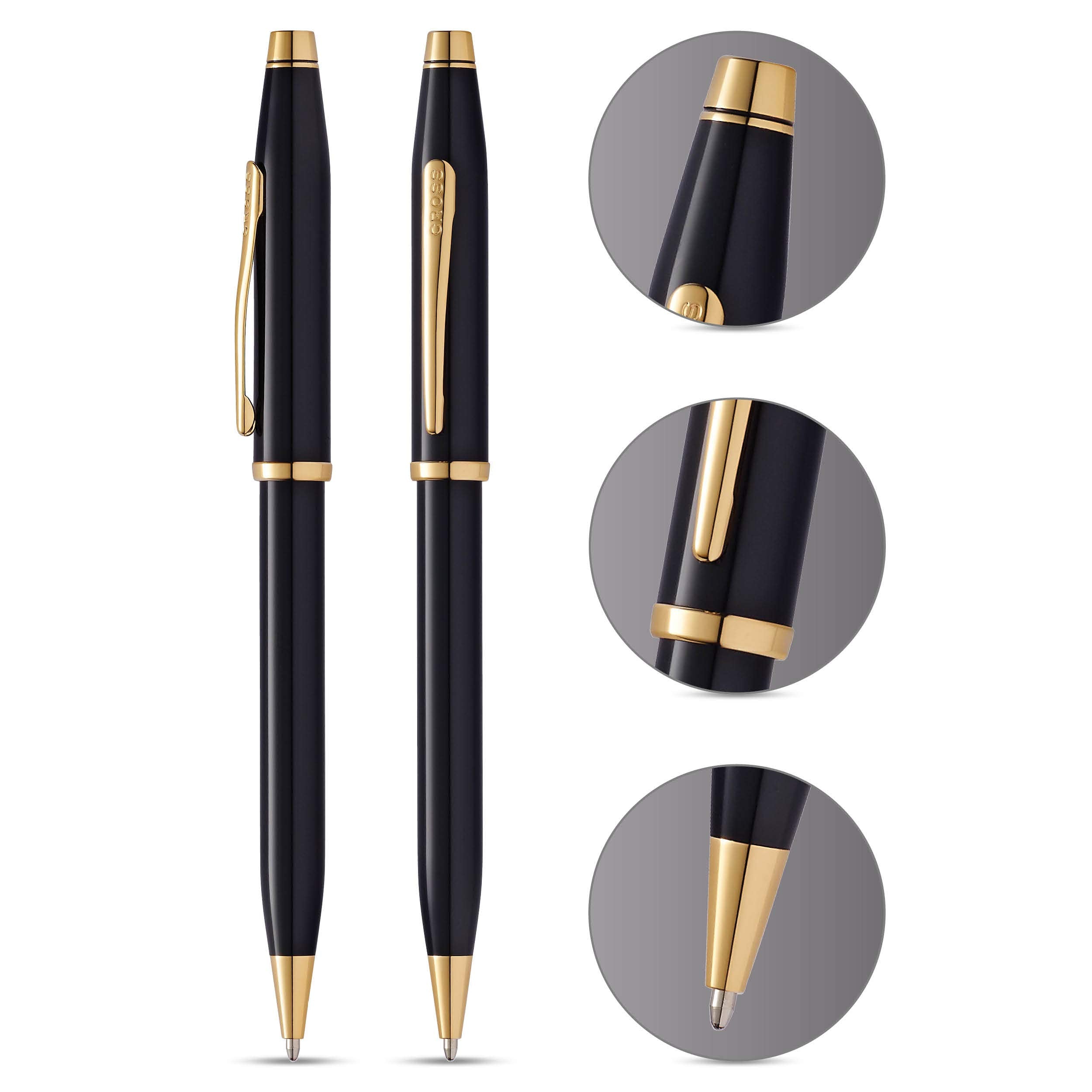 Cross Century II Ballpoint Pen, Black Lacquer with 23KT Gold-Plated Appointments