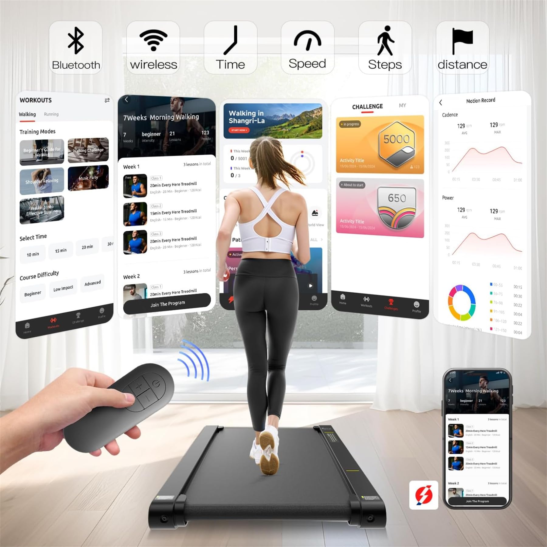 Walking Pad Treadmill with APP, 3 in 1 Under Desk Treadmills, 2.5HP Low Noise Walking Vibration Pad with Remote Control,Portable Treadmill for Home Office, Red