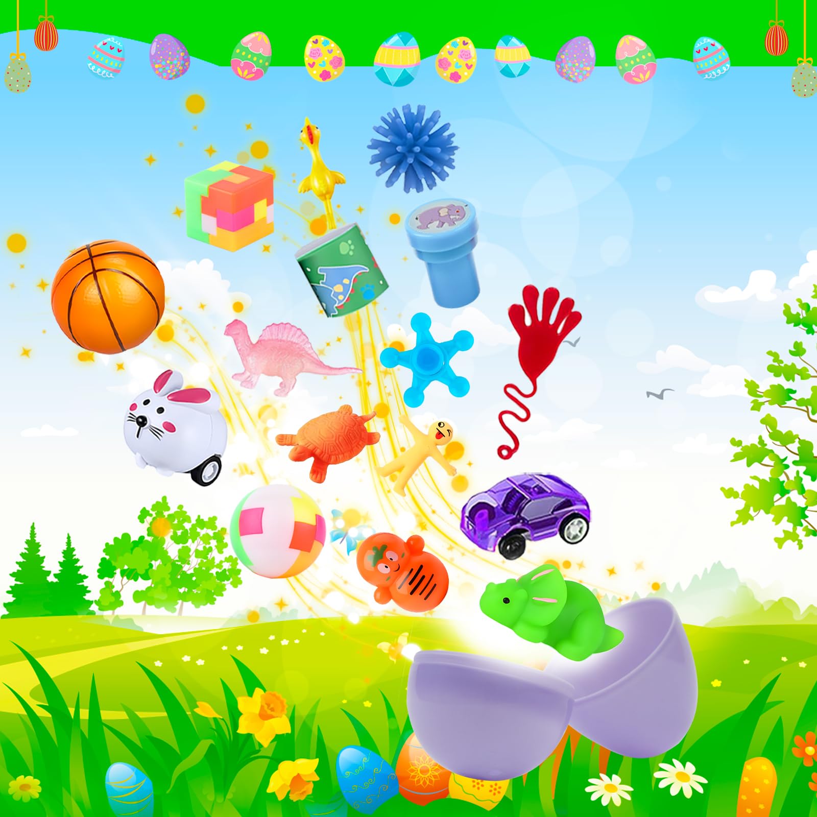 GOAUS Easter Egg Fillers Party Favors for Kids, 220 Pcs Small Toys Prizes Bulk, Goodie Bags Stuffers, Treasure Box Toys for Classroom, Prize Box Birthday Goody Bag