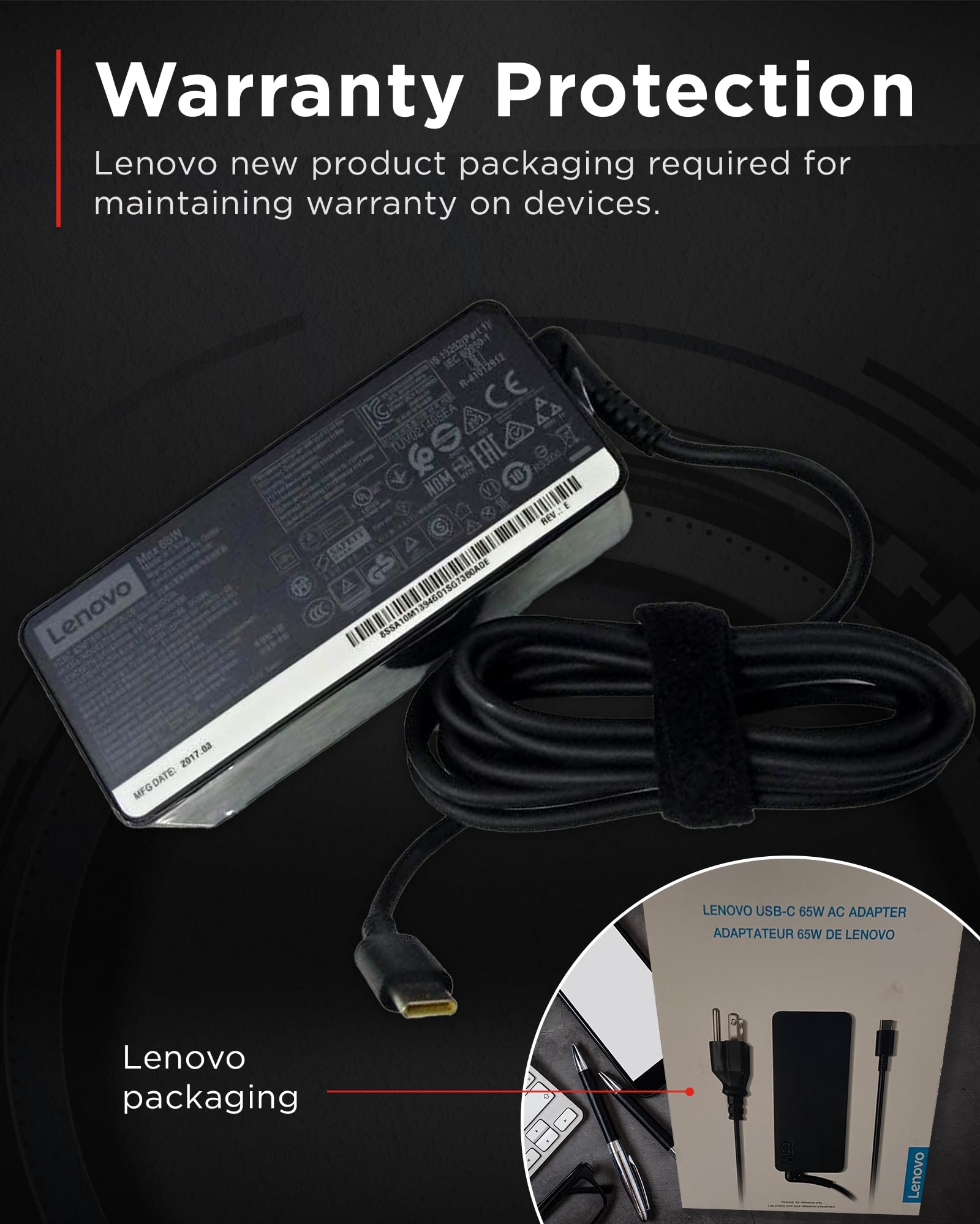 Lenovo USB-C 65W AC Adapter (UL) - 65 W - 5 V DC Output