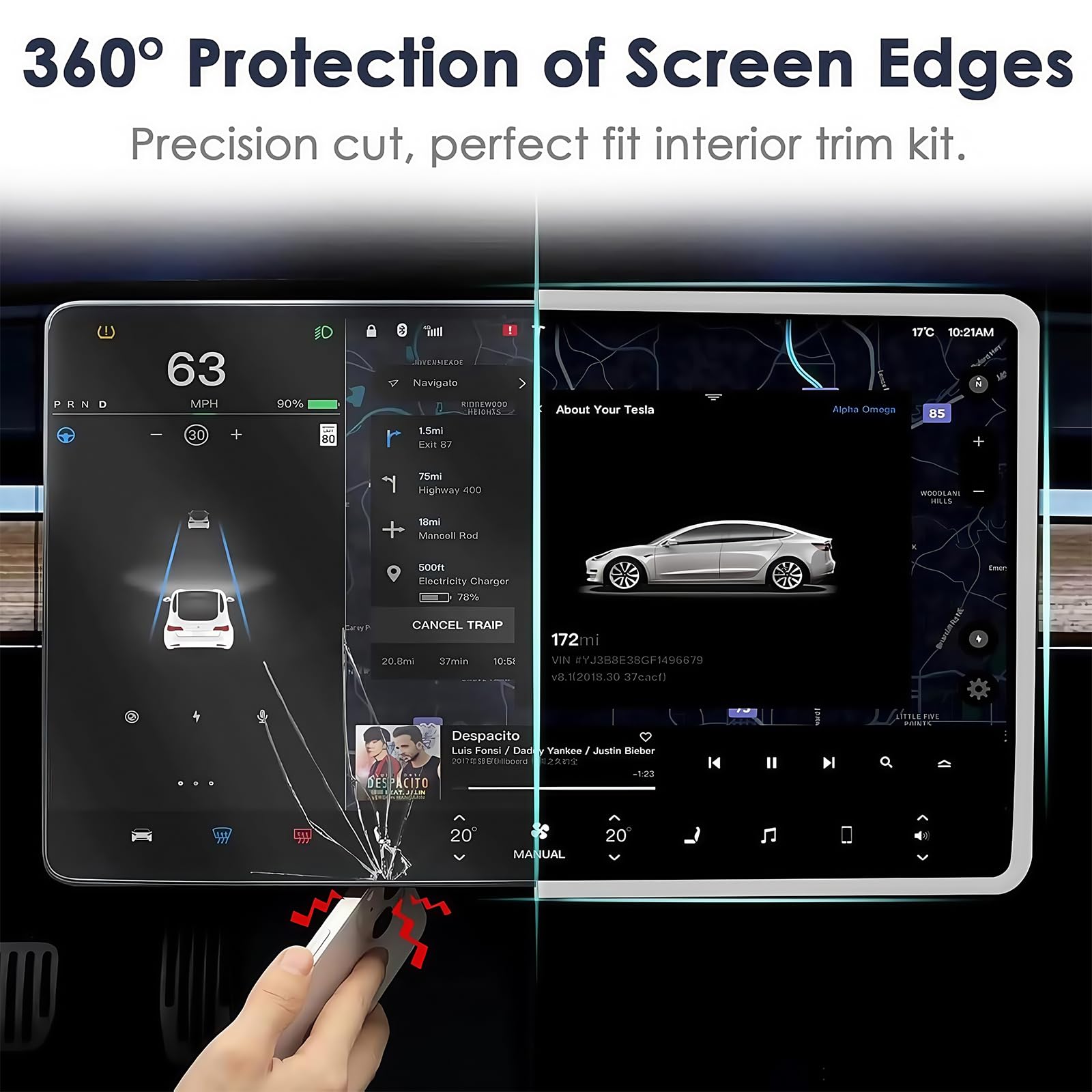 2PCS Protector Trim Frame Compatible with Tesla Model 3 Y 2020-2024 2026 Screen Edge Frame Rearview Mirror Cover Interior Silicone Decorations Center Console Decor Highland Juniper Accessories (White)