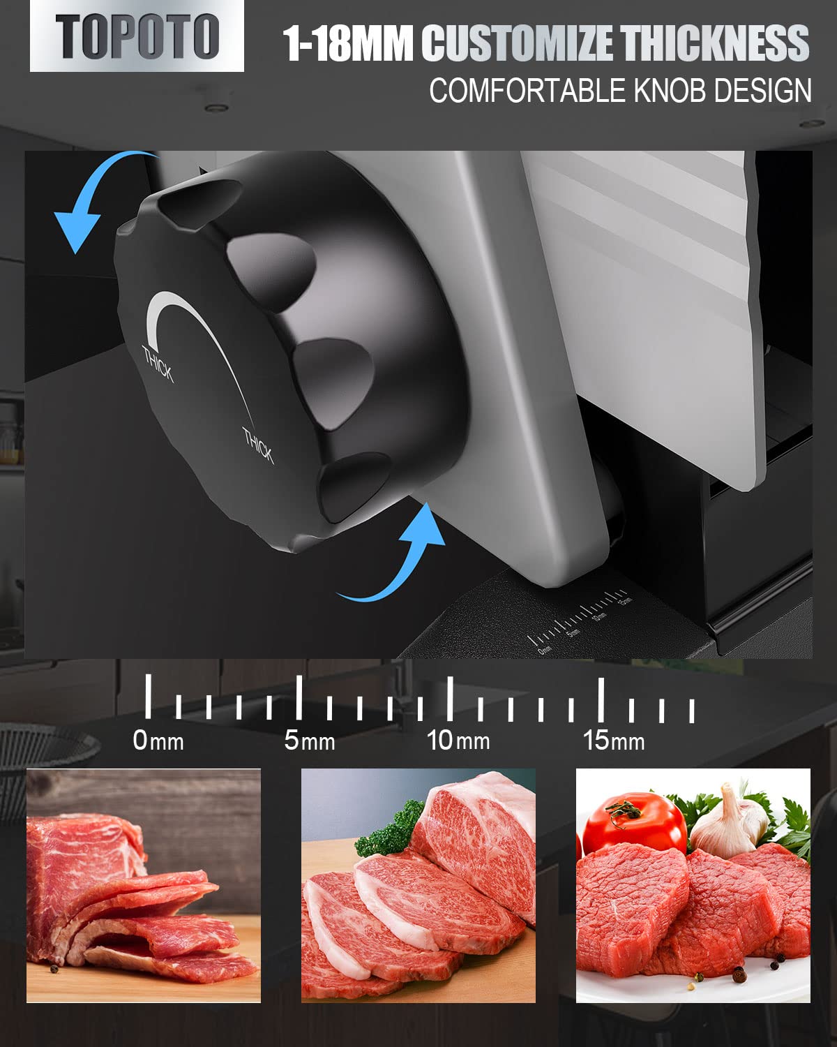 Meat Slicer TOPOTO 200W Deli Food Slicers 2 7.5" Blades Child Lock 18mm Adjustable Home Use Cutting Machine for Lunch Meat Cheese Bread Easy to Clean