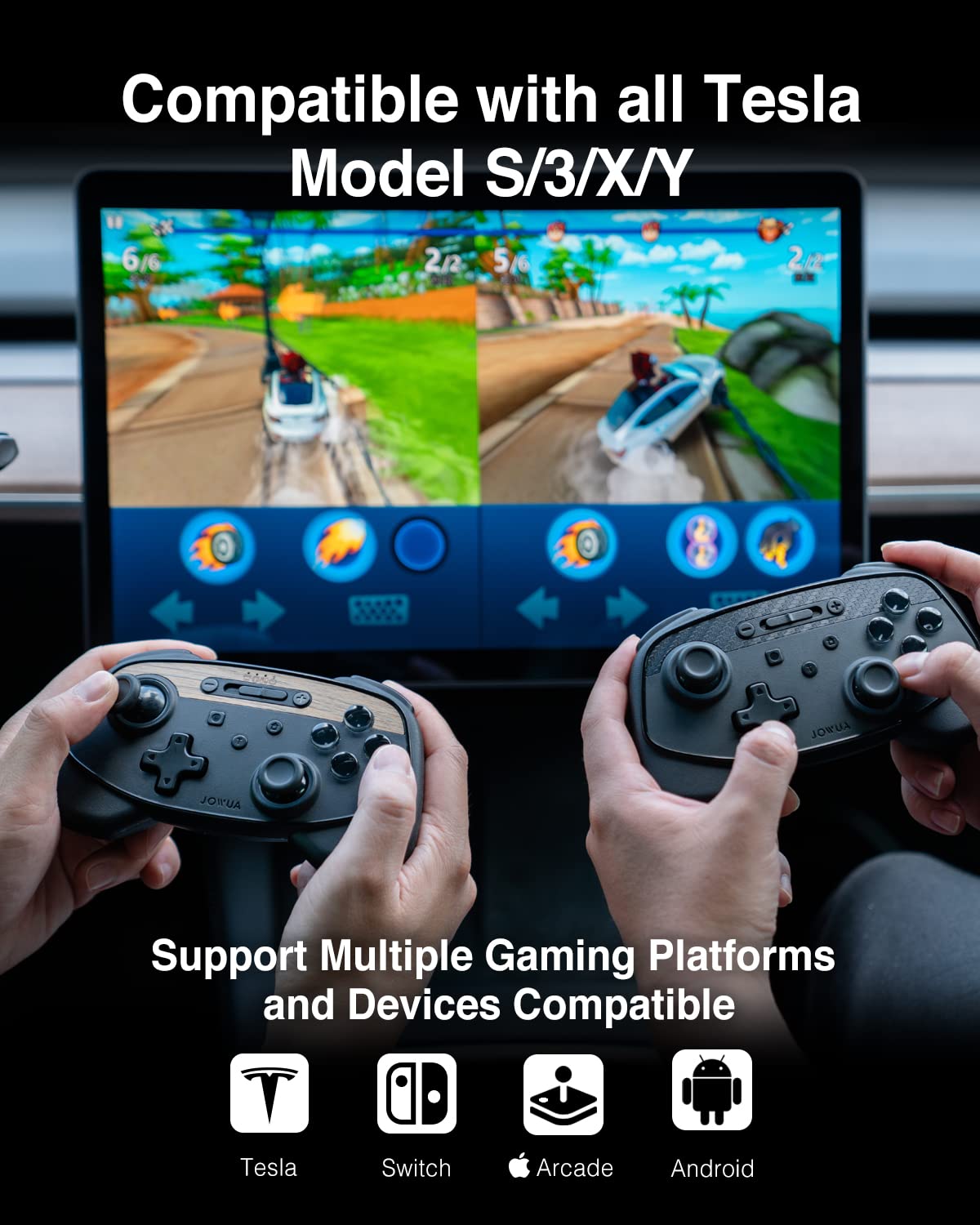 Jowua Multi-Device Wireless Controller Compatible for Tesla Model 3/Y/S/X/cybertruck, Compatible for Switch, one controller, SPECIAL PROGRAMMED and DESIGN FOR TESLA, Compatible for Tesla STEAM (WOOD)