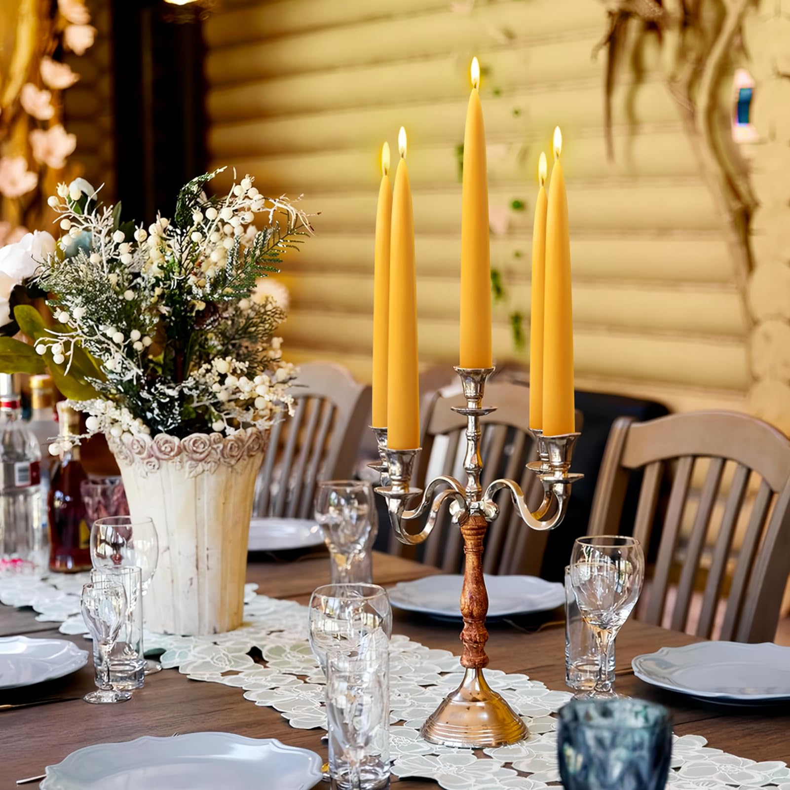 12 Pack Beeswax Taper Candles,8in Dripless Pure Beeswax Candles,8 Hours Long Burning 100% Natural Beeswax Candle Sticks,Smokeless and Unscented Bees Wax Candles for Home,Prayer,Tall Tapered Candles