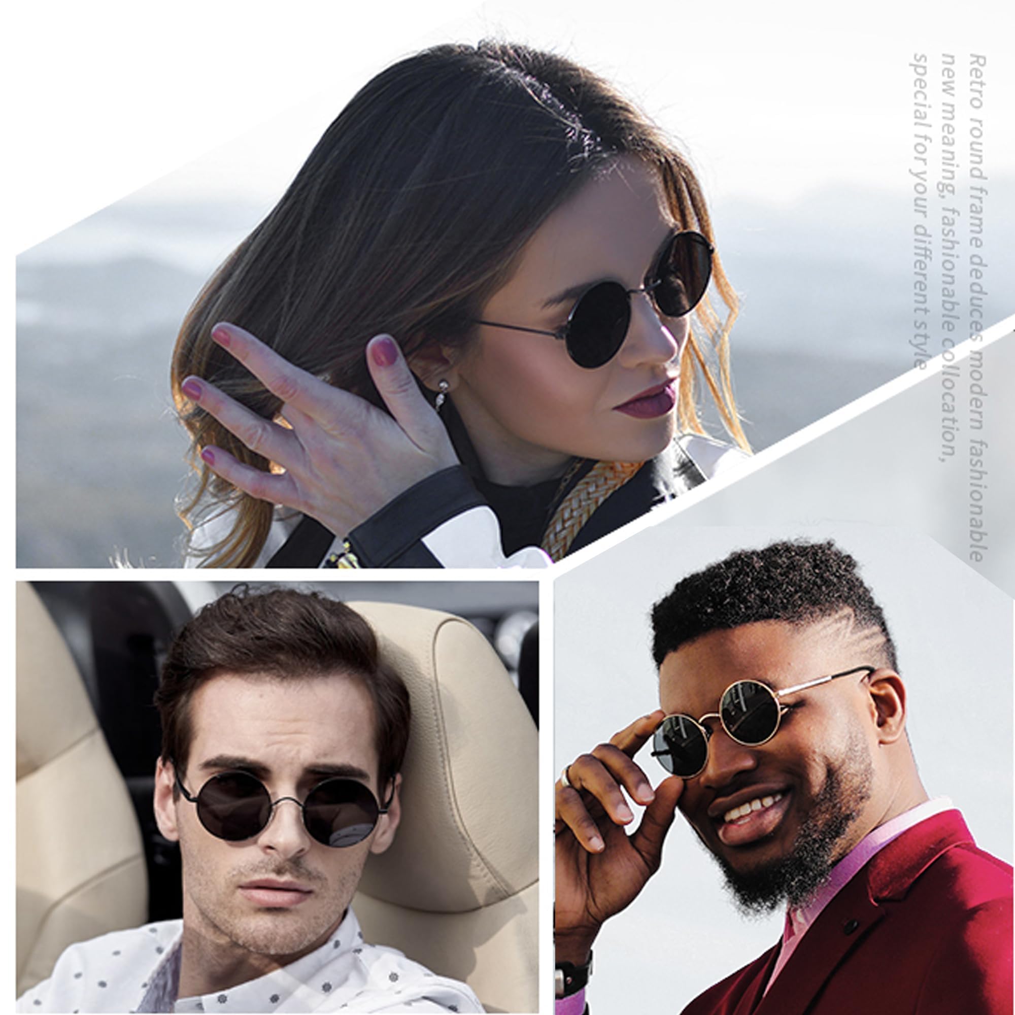 Joopin Polarized Round Sunglasses Circle Sun Glasses UV Protection Circular Shades for Men Women Costume (Black Simple Packaging)