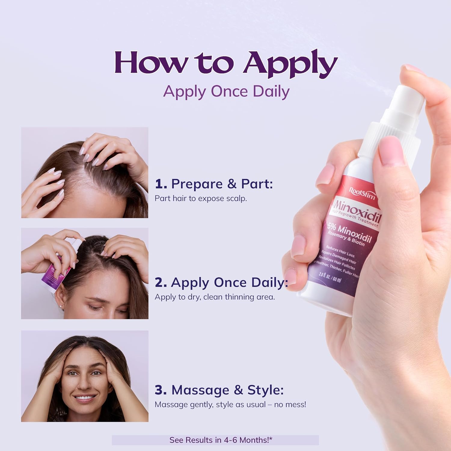 5% Minoxidil Spray for Women Hair Growth: RootStim Extra Strength Hair Regrowth Treatment with Biotin, Caffeine & Peptides for Thinning Hair, Fuller & Healthier Hair - 2 Fl Oz