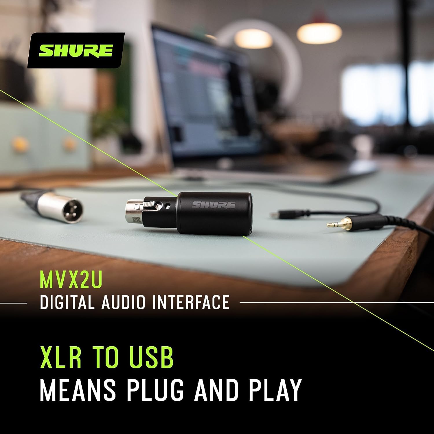 Shure SM58-LC Microphone Bundle with MVX2U XLR-to-USB Digital Interface with Headphone Jack, Integrated Pre-amp with 60dB Gain Control, Zero-Latency Monitoring, 48V Phantom Power and USB-C Cable
