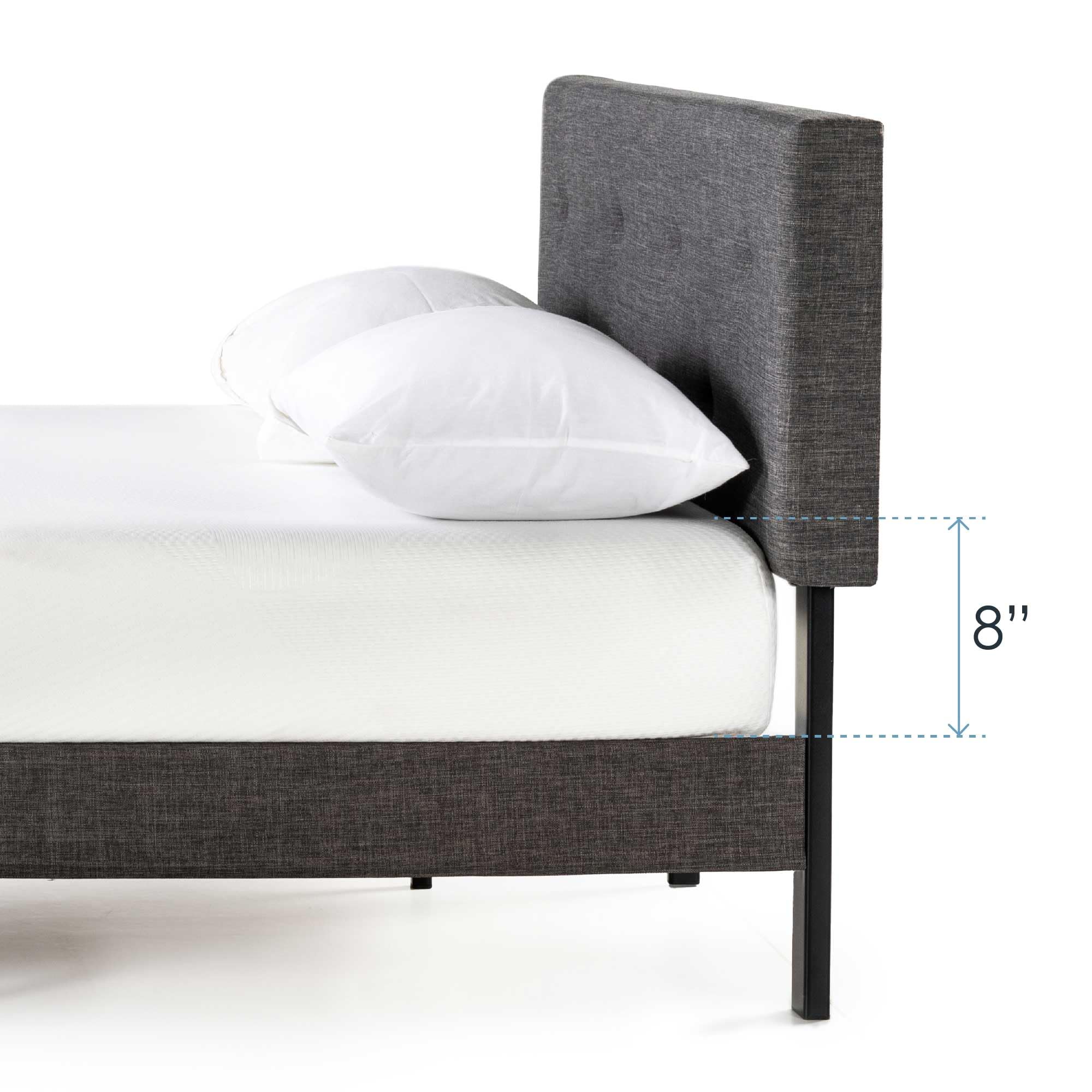 Mellow Alva Upholstered Platform Bed Frame with Button Tufted Headboard and Sustainable Bamboo Slats/No Box Spring Needed/Mattress Foundation/Easy Assembly, Dark Grey, Queen