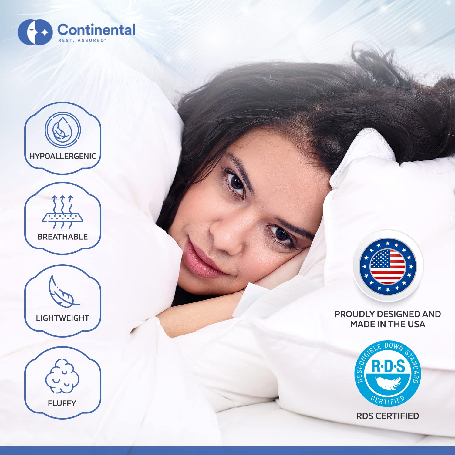 Serenity 700 Fill Power White Goose Down European Comforter - Fluffy, Lightweight Blanket Bedding - Made in The USA - Full Size 76 x 86 Inches(Summer Weight, Full)