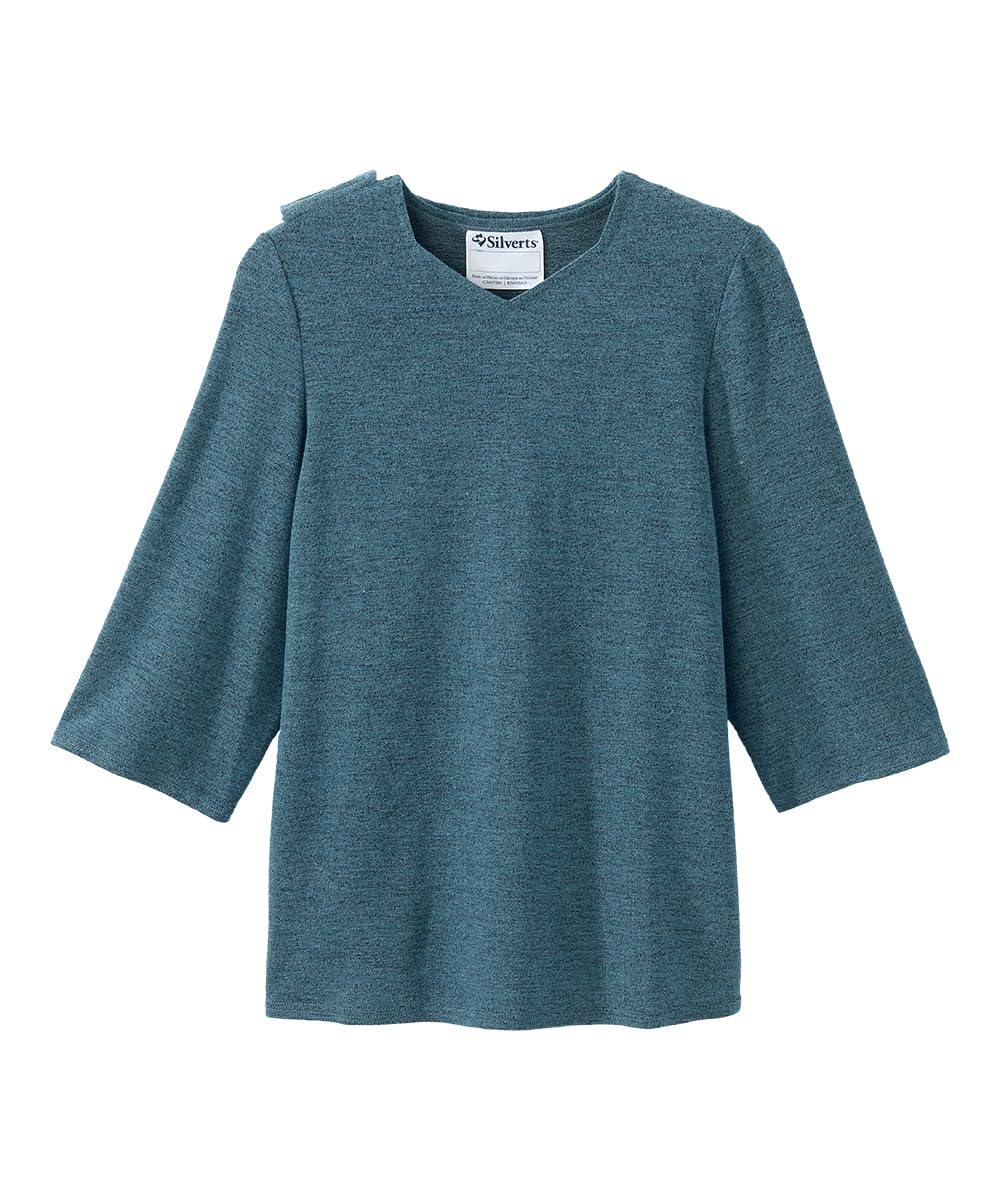 Silverts Women's Open Back 3/4 Sleeve Soft Top - Ocean Heather LGE