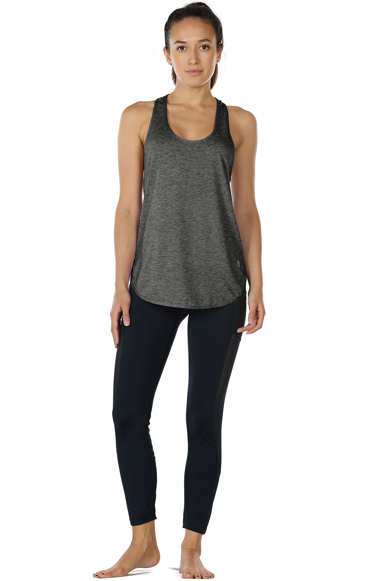 icyzone Workout Tank Tops for Women - Athletic Yoga Tops, Racerback Running Tank Top Loose Fit (S, Charcoal/Army)