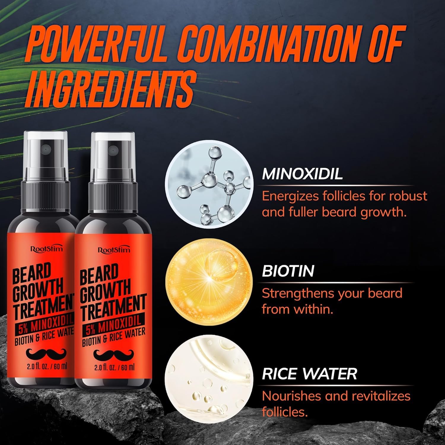 Hair & Beard Growth Serum 2-Pack Kit – Biotin & Rice Water Extra Strength Formula for Thinning Hair, Receding Hairlines & Patchy Beards – Long-Lasting Growth Solution for Men & Women