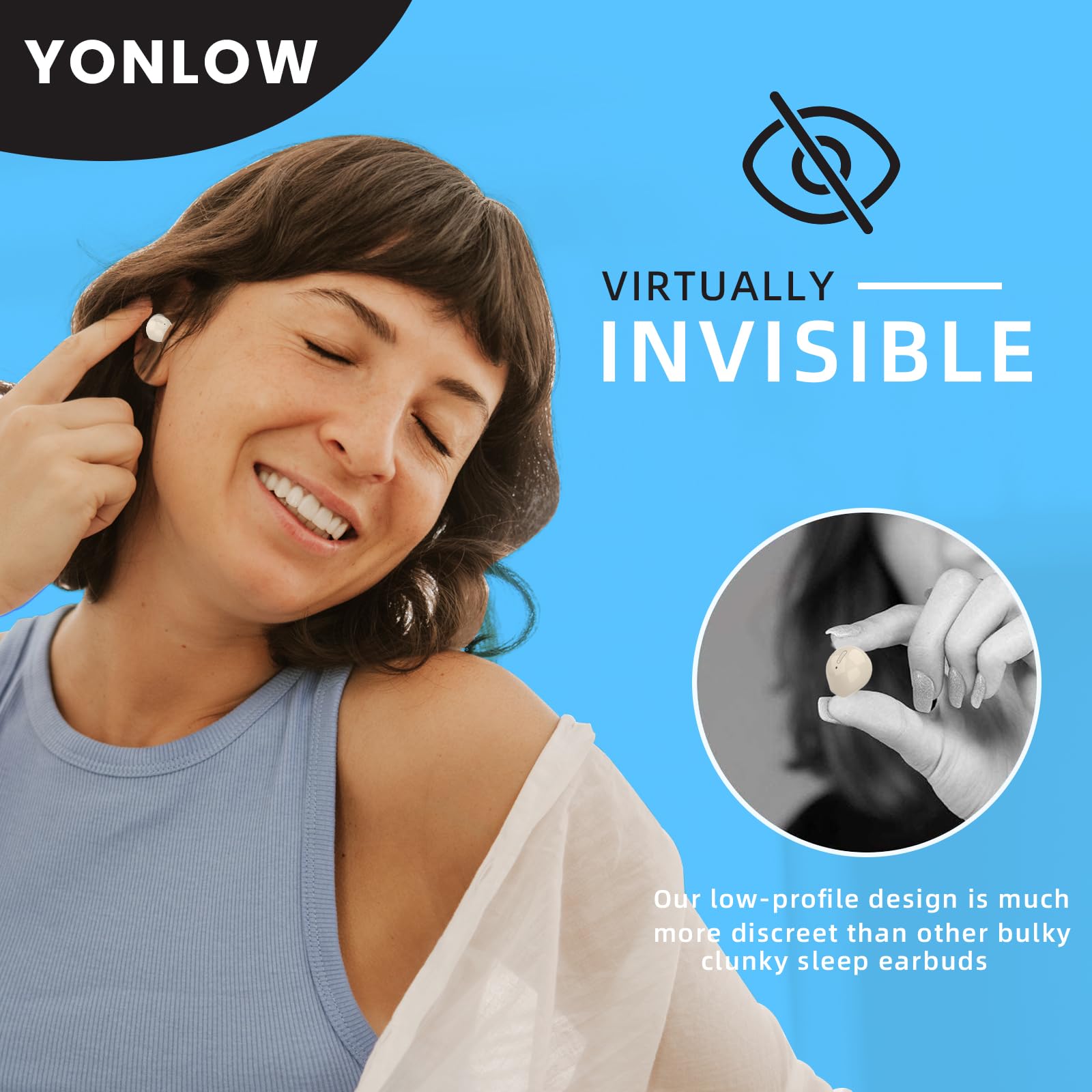 Yonblow Sleep Earbuds Bluetooth 5.4 in Ear Light-Weight Headphones, Mini Wireless Sleep Earbuds for Side Sleepers, Ultra-Thin Noise Cancelling Headphones, Clear Calls Invisible Earbuds(Yellow)