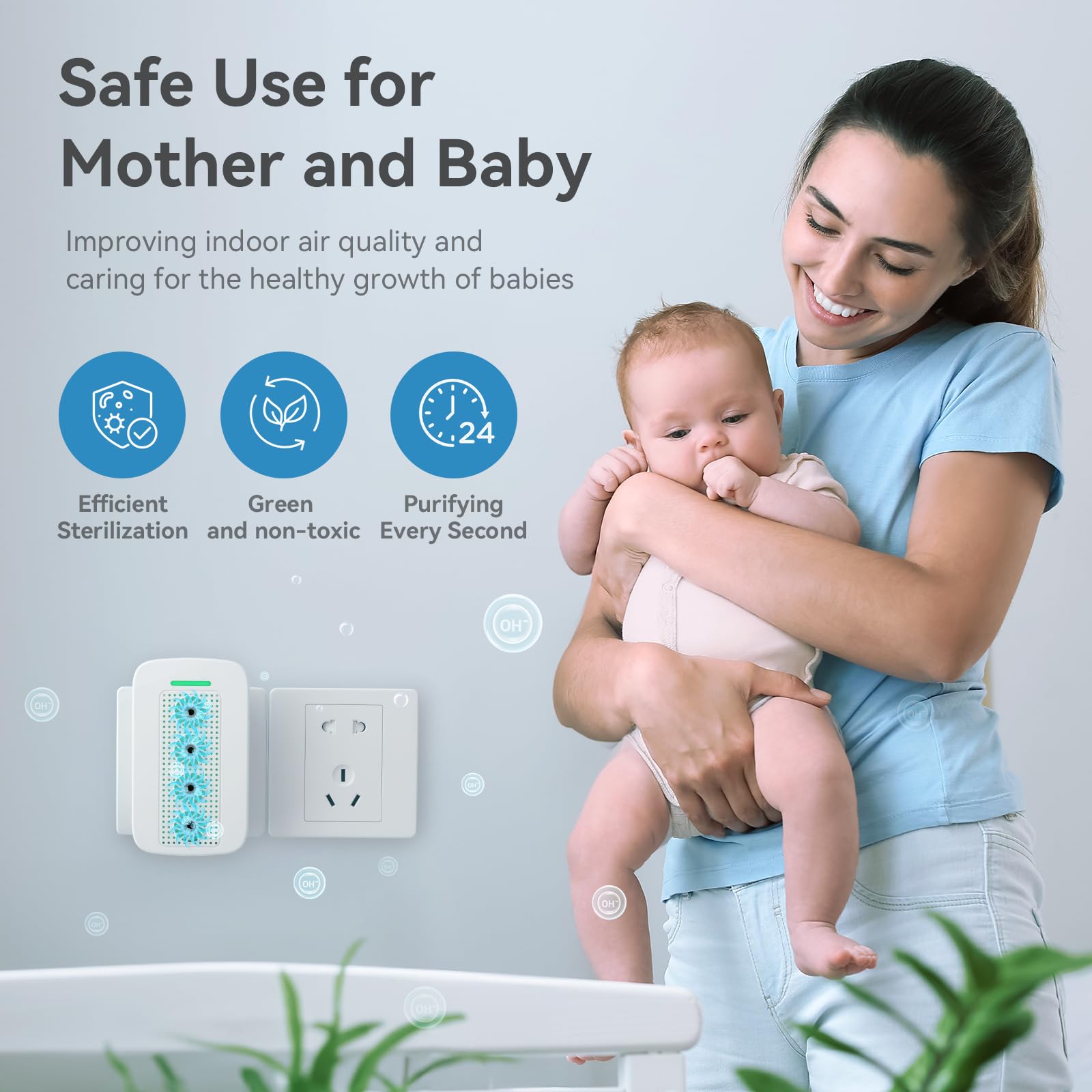 REPBLER Air Ionizers for Home (4 Pack), 99% Odor Eliminator for Pet Odors, Negative Ion Plug in Air Purifiers Ionizer for Home, Bedroom for Bedroom, Kitchen, Office - Dust, Smoke Smell (Grey)