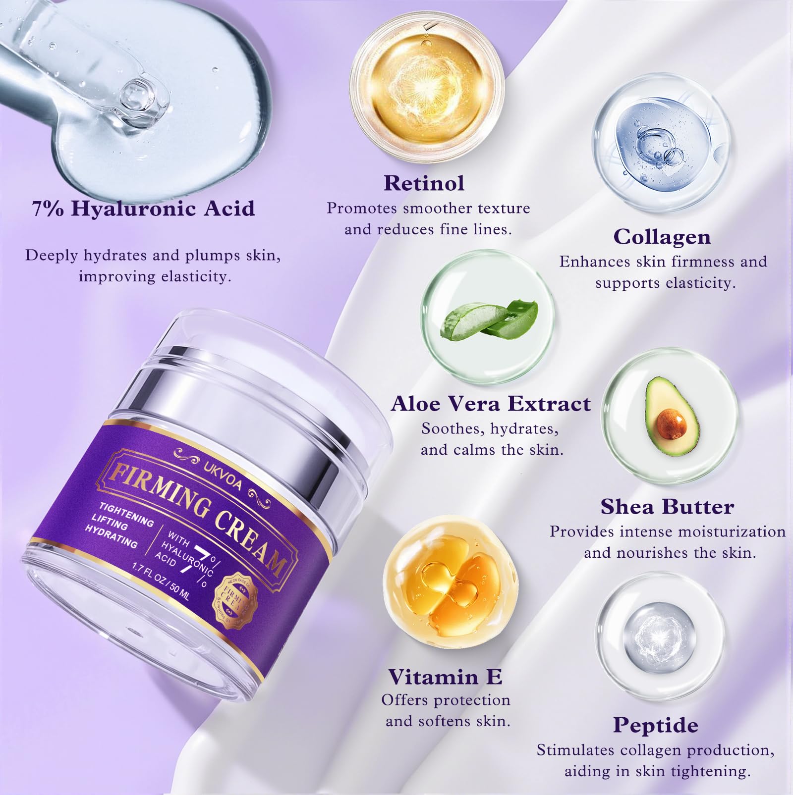 UKVOA Retinol Neck & Face Wrinkle Cream for Women, Neck Cream for Tightening and Firming, Anti Aging Skin Care with Collagen & Hyaluronic Acid, Instant Face Lift Cream 1.7 Fl Oz