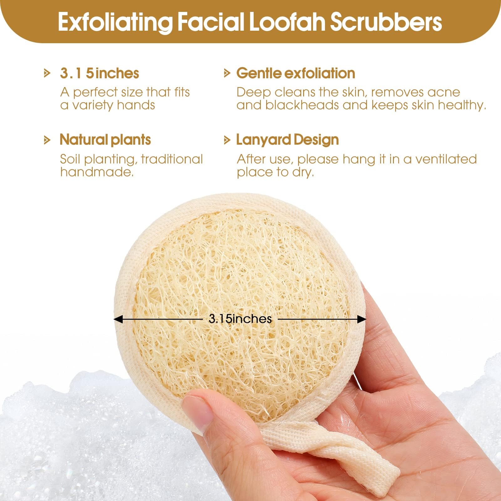 Exfoliating Loofah Sponge Pads Face loofa Brush 6 Pack 3.15 inches Made of 100% Natural Luffa Body and Facial Scrub Pad Personal Care Close Skin for Men and Women for Bath Spa and Shower