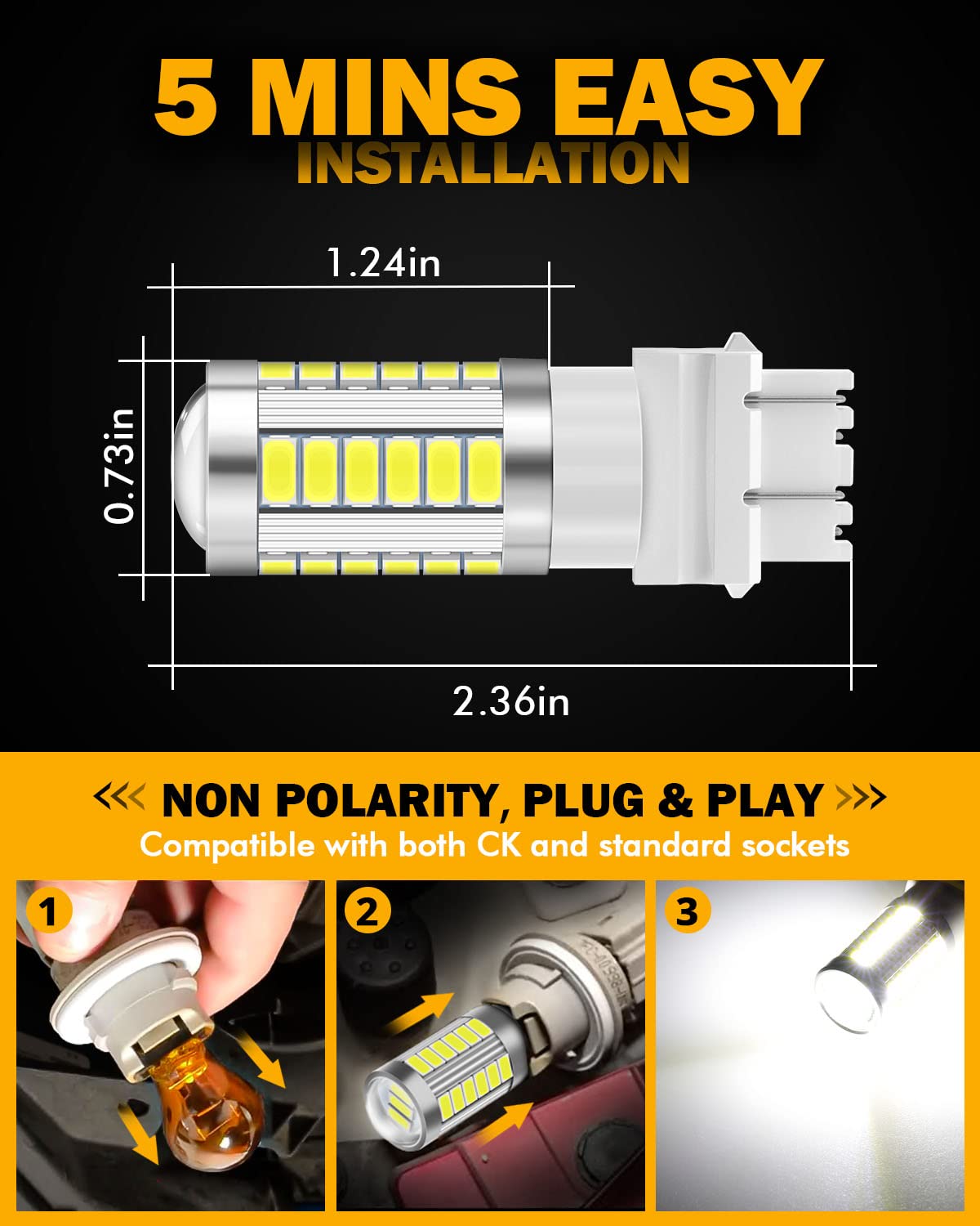Auxbeam T25 3156 3157 LED Bulbs, 6500K White, Super Bright 4114 3057 4157 3457 4057 LED Backup Reverse Lights for Cars Trucks Motorcycles, 3030-SMD 12V, Pack of 2