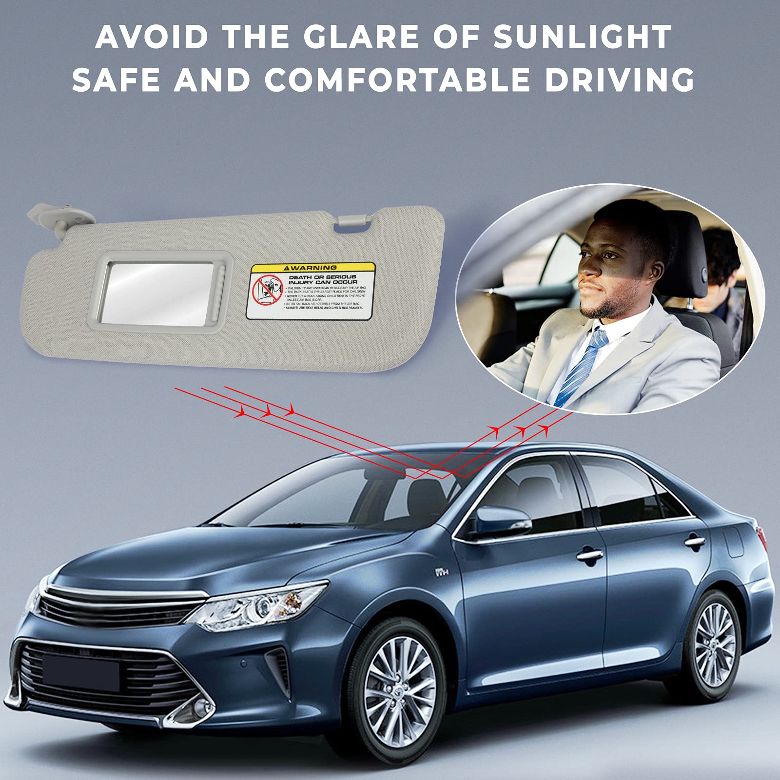 SCITOO Left Driver Side Sun Visor Assembly fit for Hyundai Elantra 2011-2015 Without Sunroof (Gray)