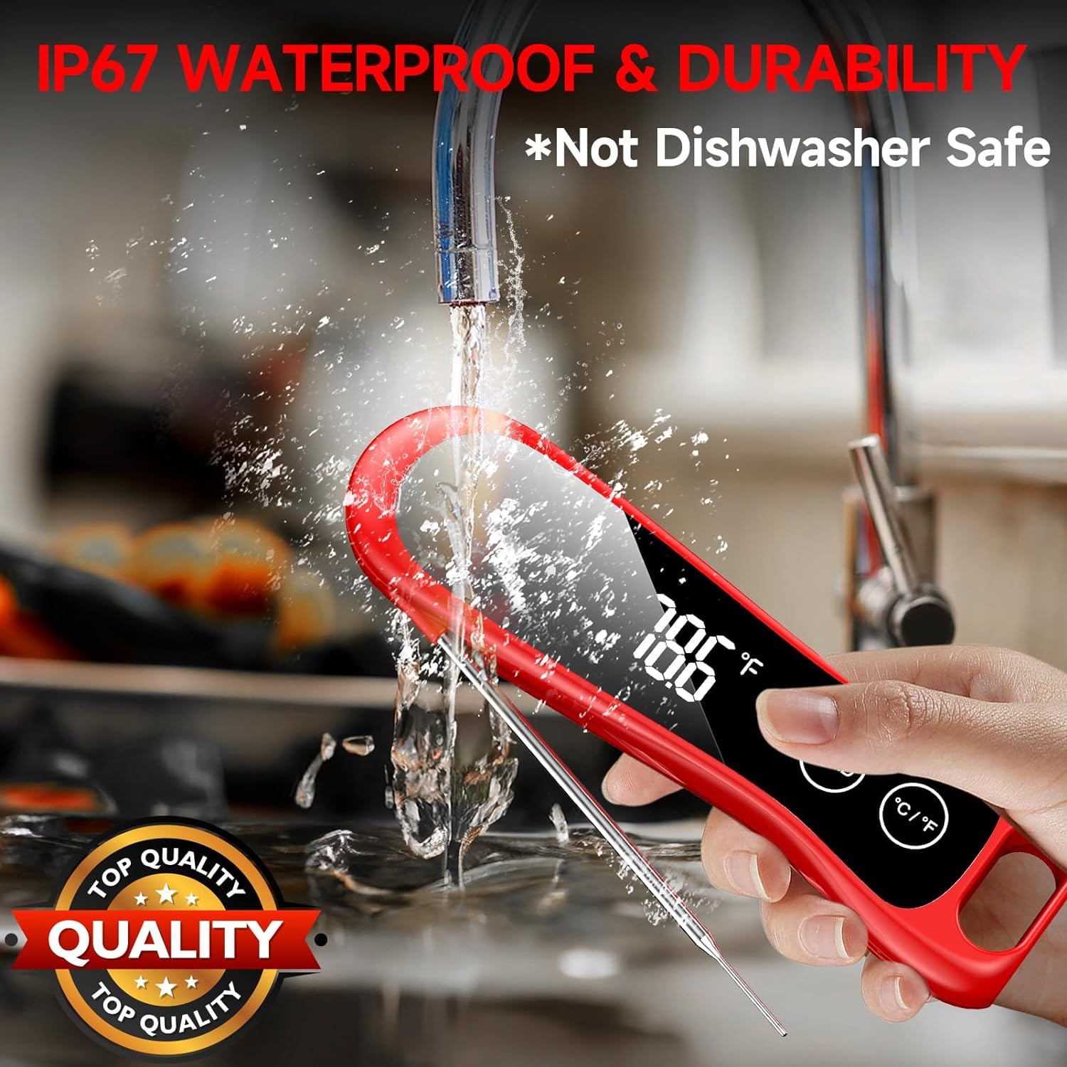 2024 Newest Meat Thermometer Digital-1 Second Instant Read Food Thermometer-Large LED Display-IP67 Waterproof Kitchen Thermometer for Grilling and Cooking for Oven, BBQ, Smoker, Candy, Turkey