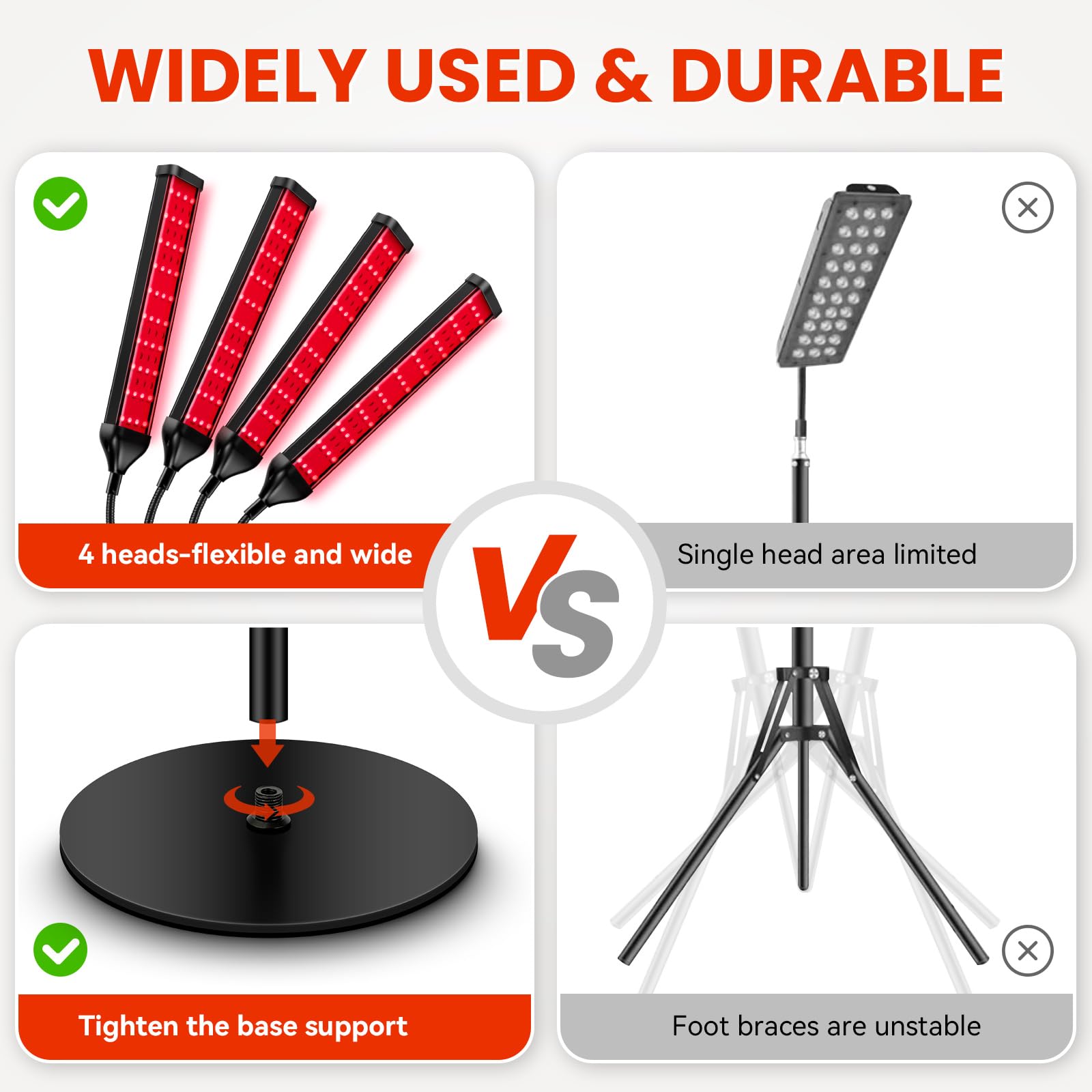 Viconor Red Light Therapy Lamp,4 Head Infrared Light Therapy for Body Device with Adjustable Stand-660nm Red Light&850nm Near Infrared Light Therapy Device for Face,Body,Pain,Skin at Home